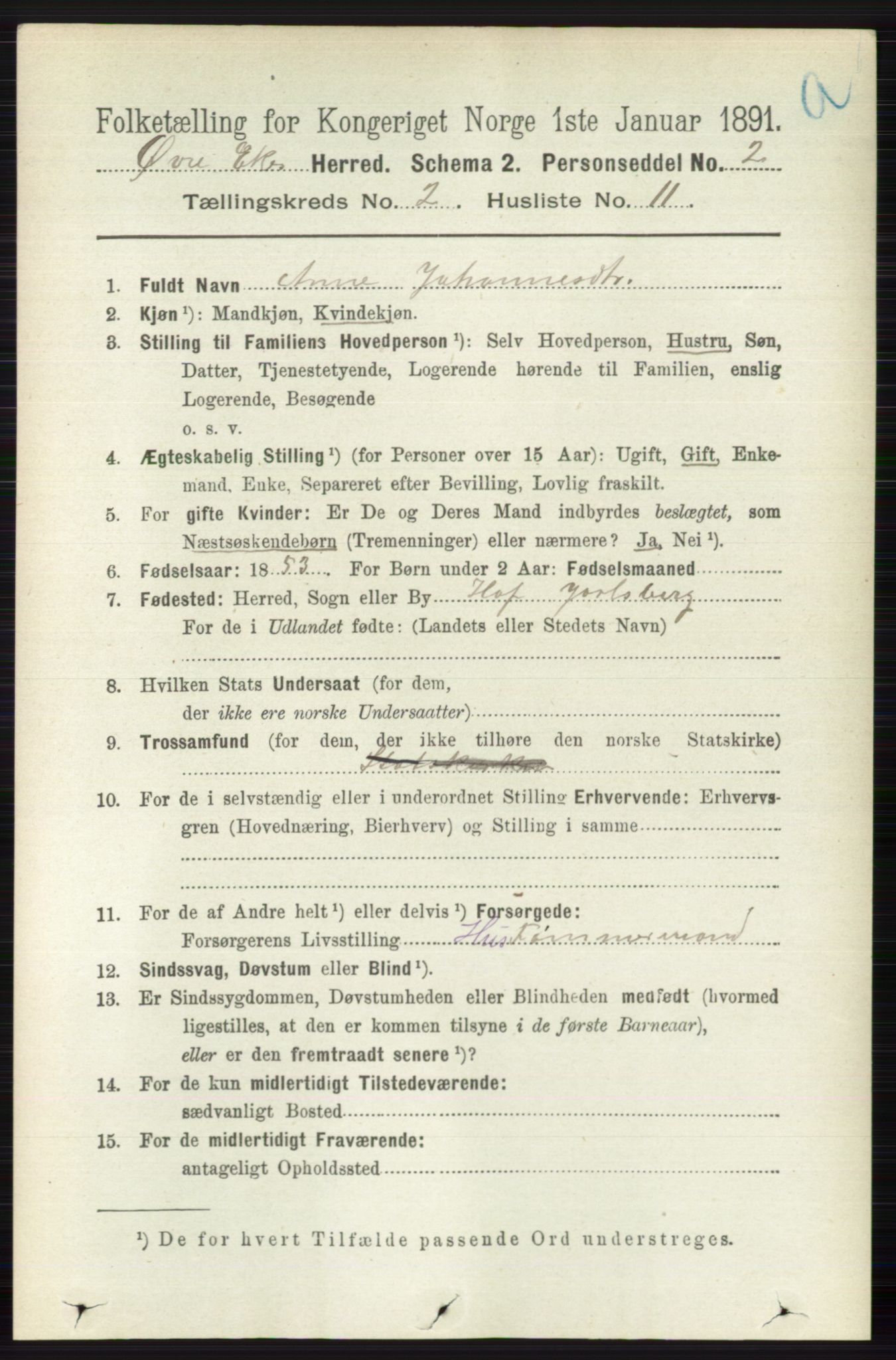 RA, 1891 census for 0624 Øvre Eiker, 1891, p. 600