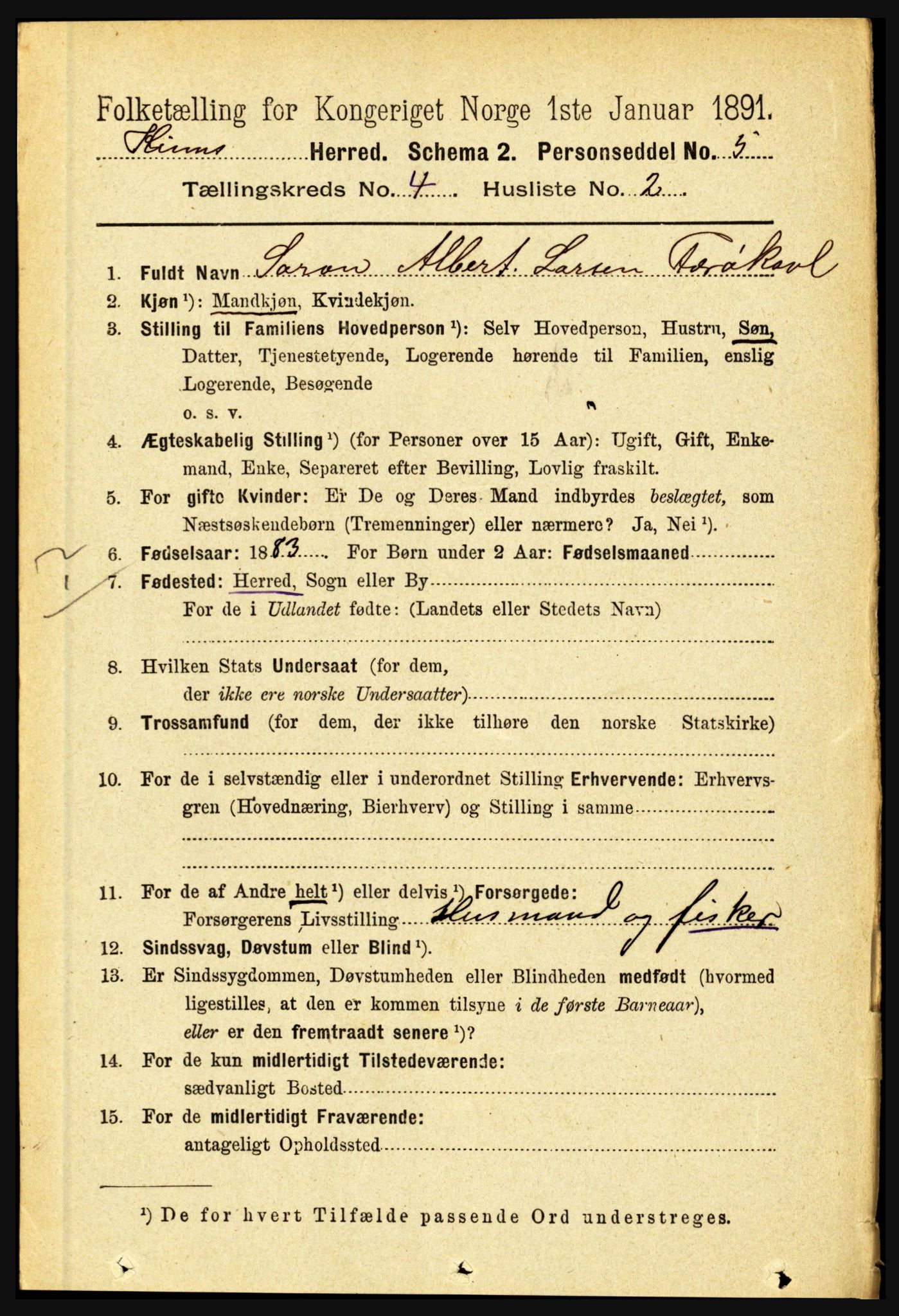 RA, 1891 census for 1437 Kinn, 1891, p. 1336