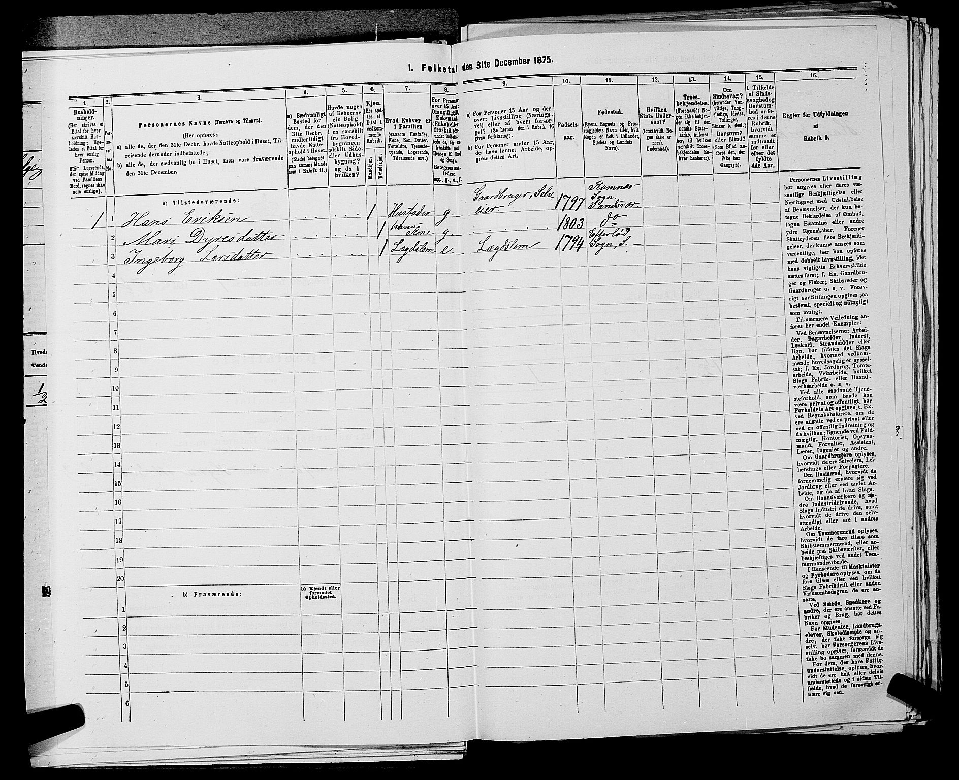 SAKO, 1875 census for 0629P Sandsvær, 1875, p. 311