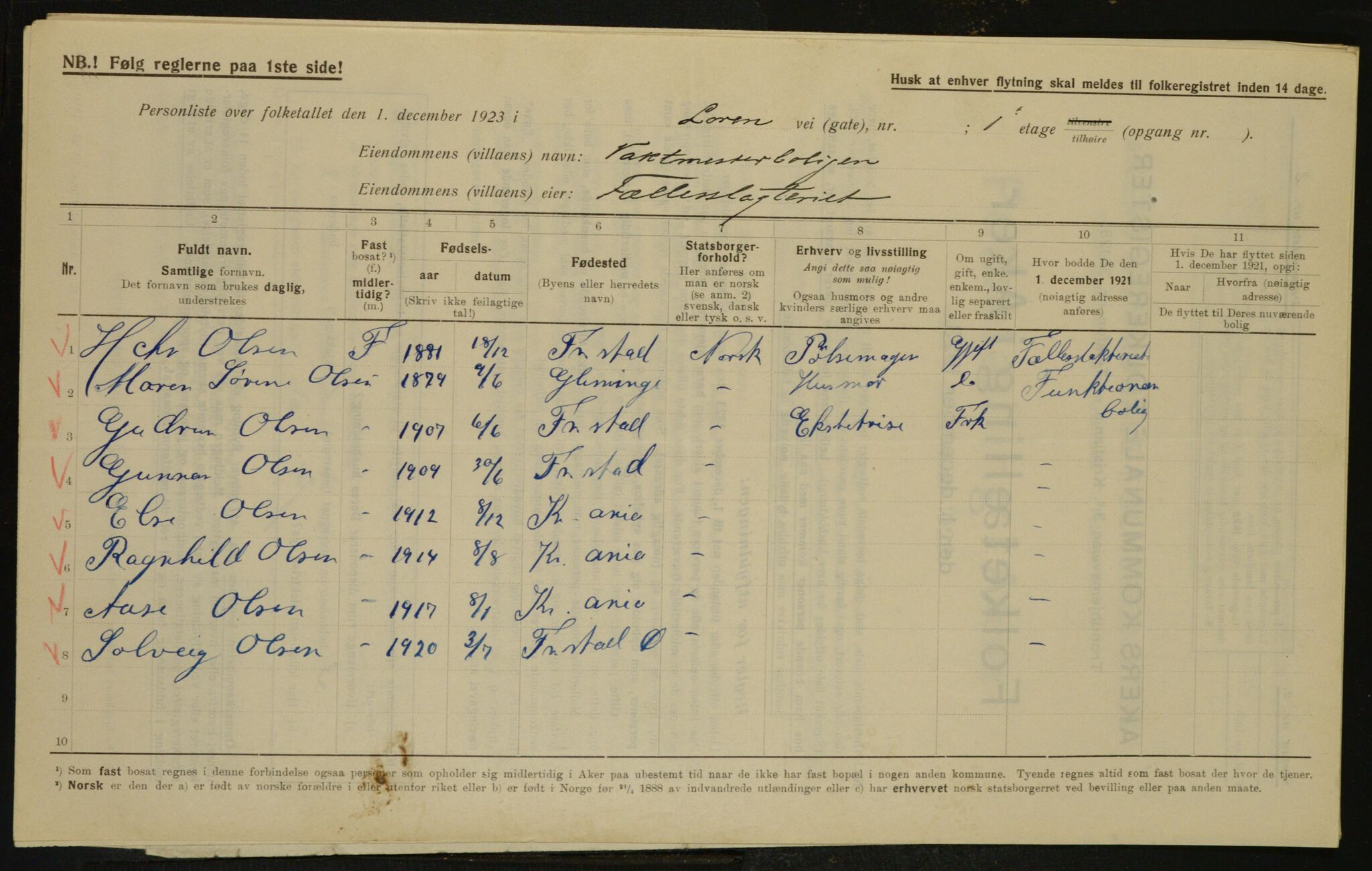 , Municipal Census 1923 for Aker, 1923, p. 28842