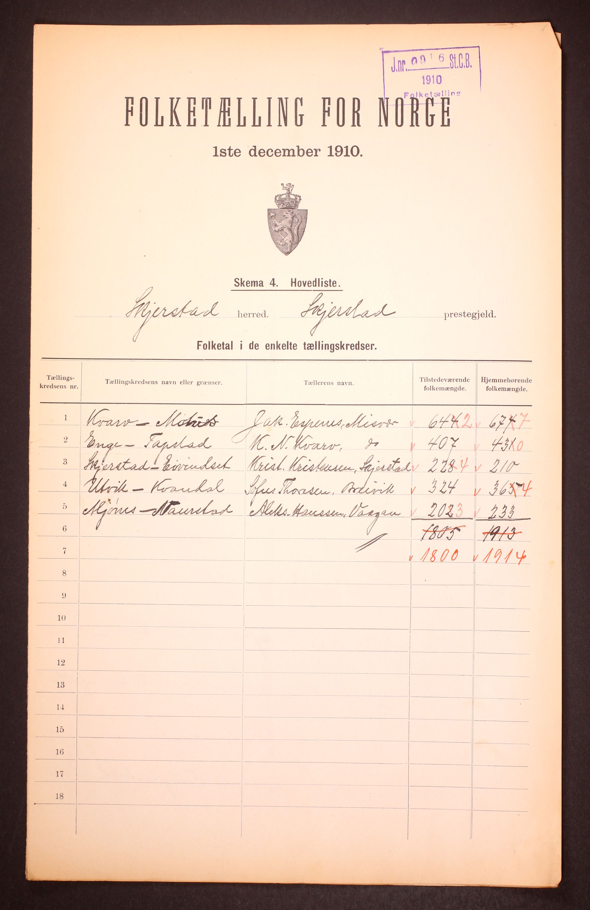 RA, 1910 census for Skjerstad, 1910, p. 2