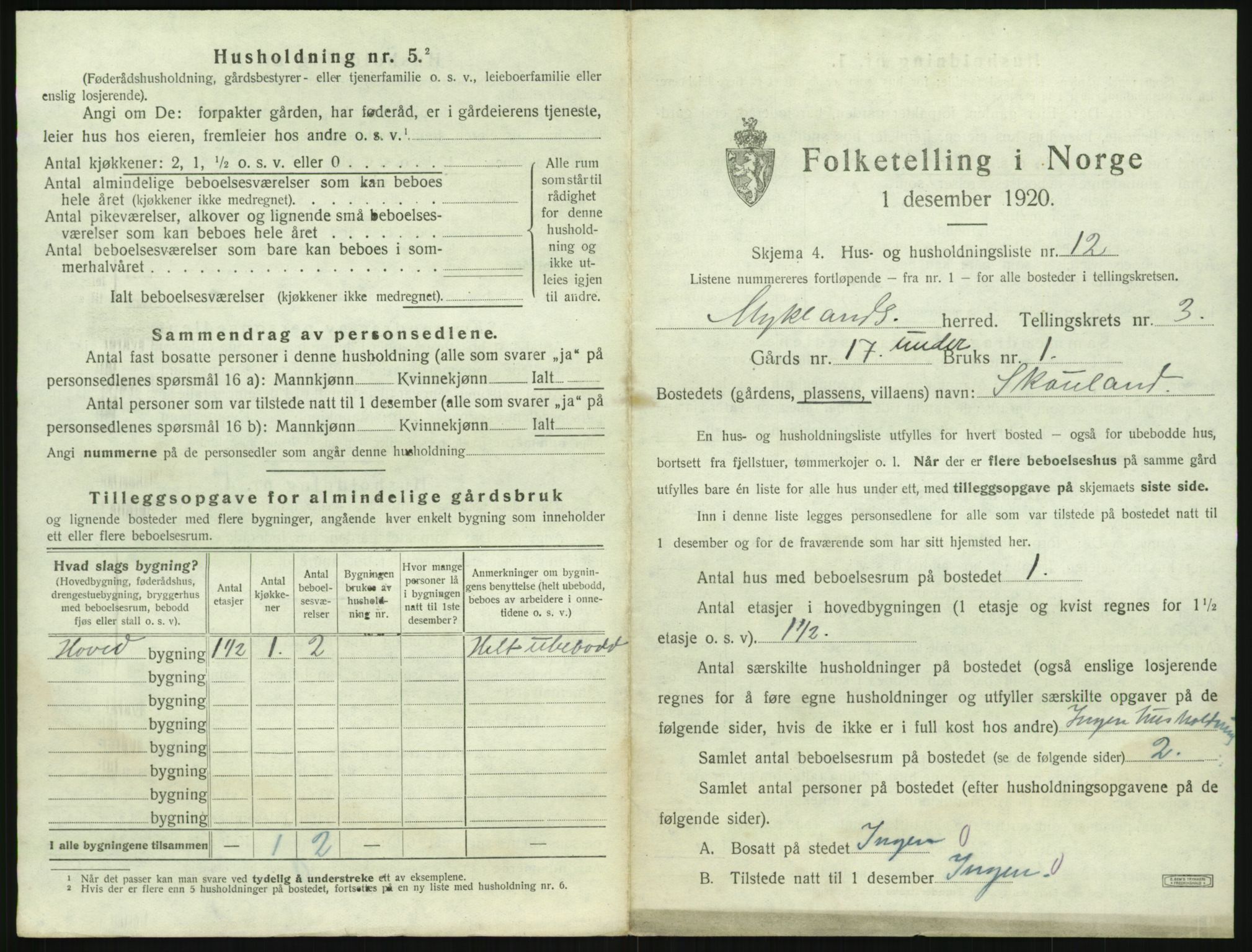 SAK, 1920 census for Mykland, 1920, p. 184