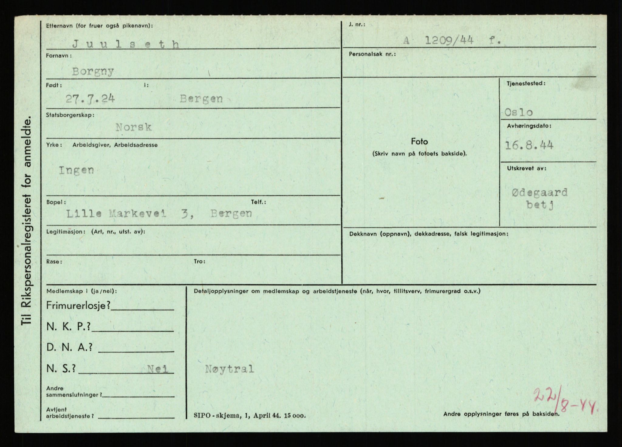 Statspolitiet - Hovedkontoret / Osloavdelingen, AV/RA-S-1329/C/Ca/L0008: Johan(nes)sen - Knoph, 1943-1945, p. 2626