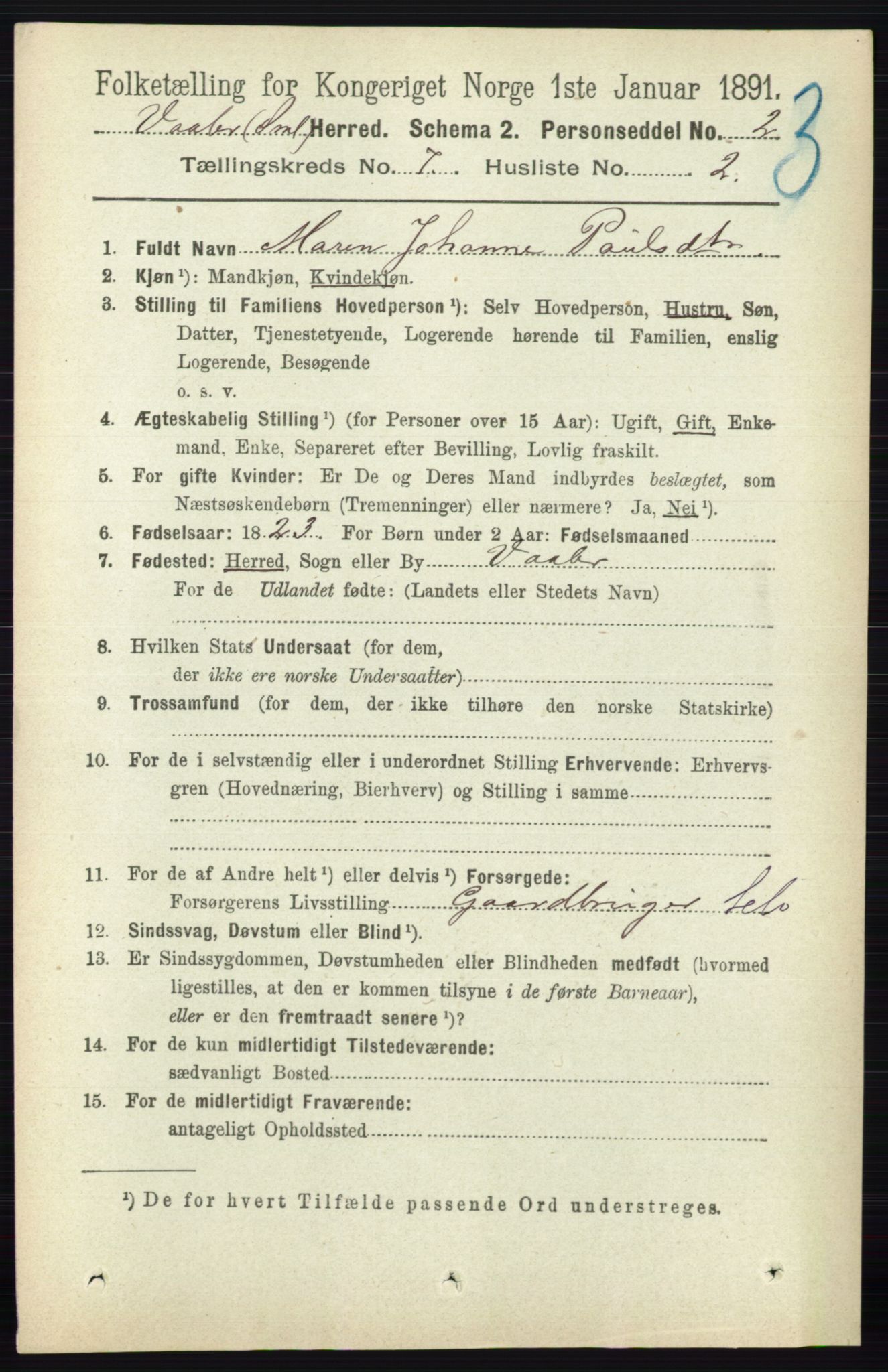 RA, 1891 census for 0137 Våler, 1891, p. 2850