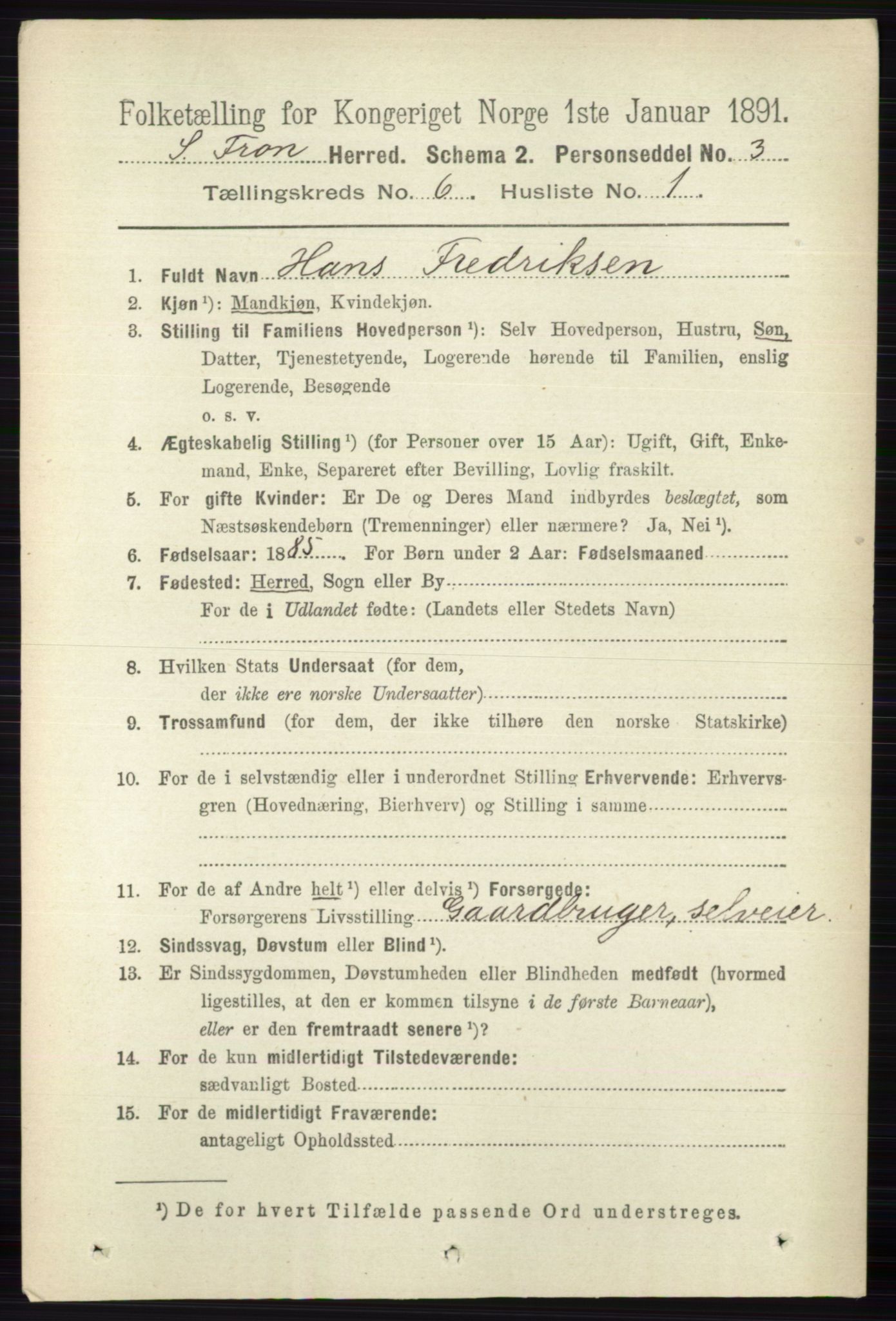 RA, 1891 census for 0519 Sør-Fron, 1891, p. 2580