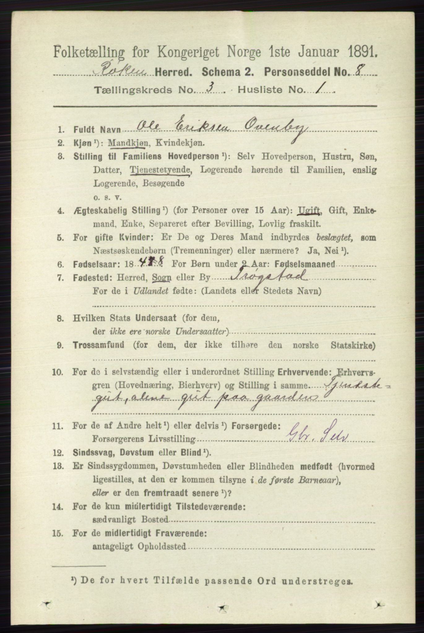 RA, 1891 census for 0627 Røyken, 1891, p. 1203