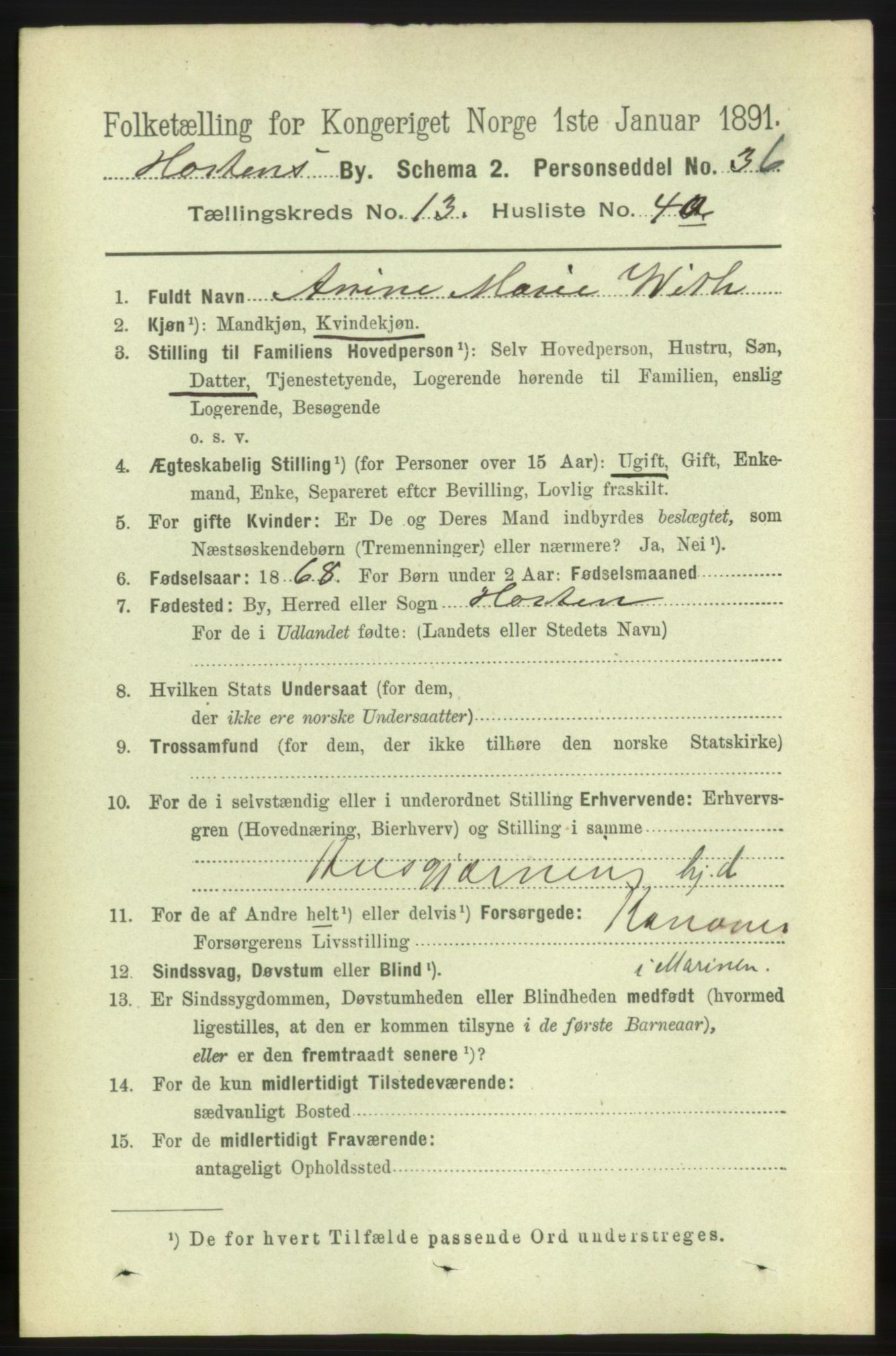 RA, 1891 census for 0703 Horten, 1891, p. 8131