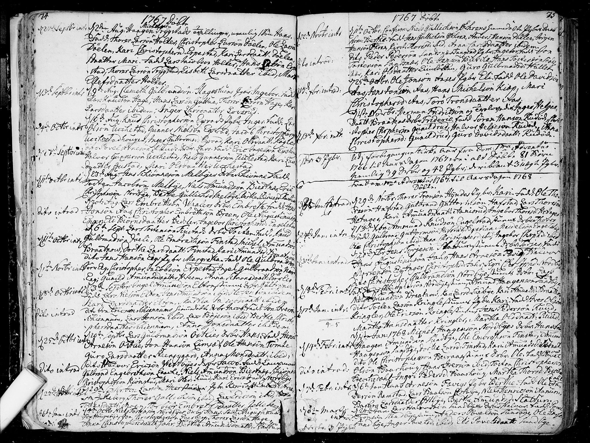 Nannestad prestekontor Kirkebøker, SAO/A-10414a/F/Fa/L0007: Parish register (official) no. I 7, 1754-1791, p. 74-75