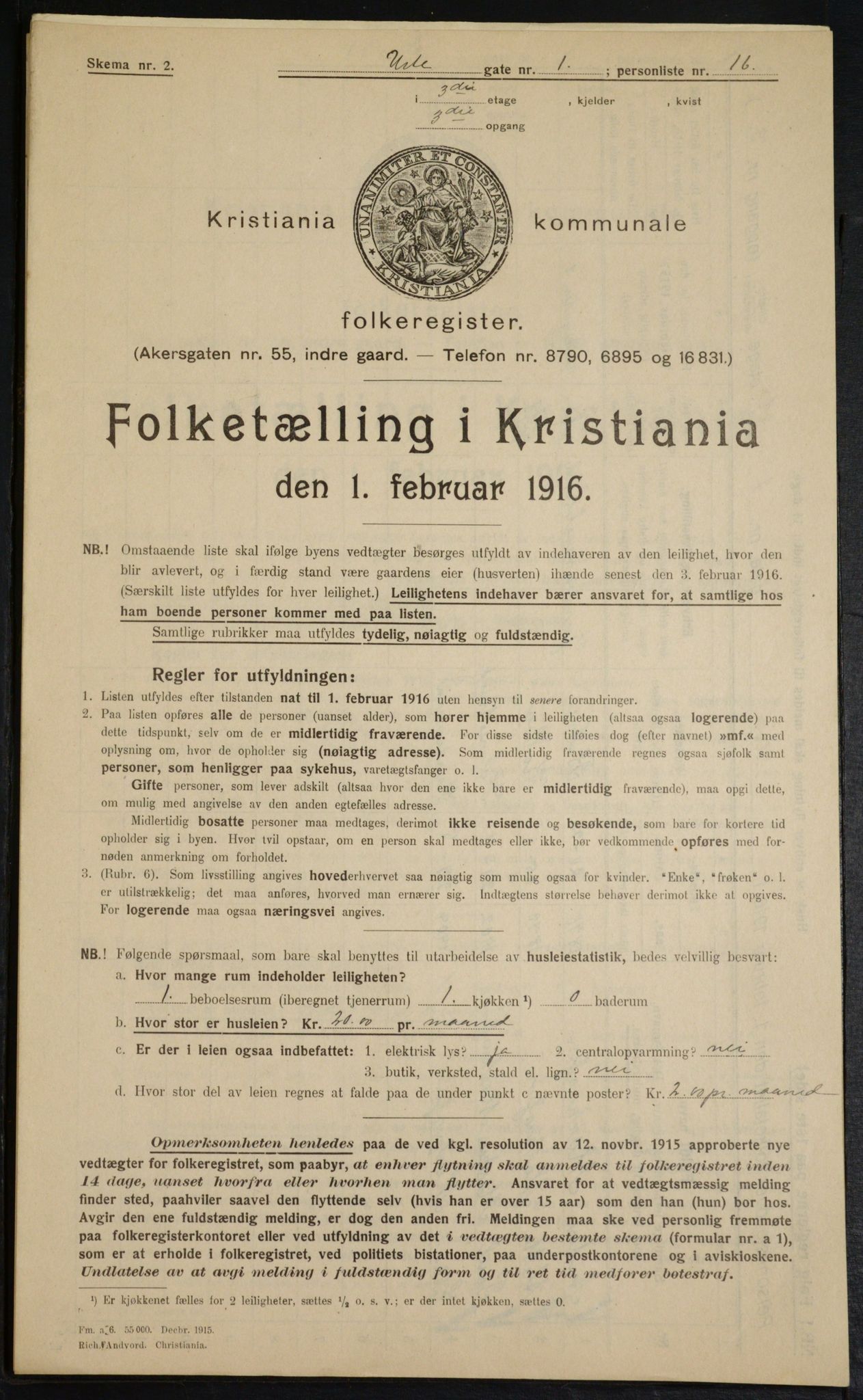 OBA, Municipal Census 1916 for Kristiania, 1916, p. 124283