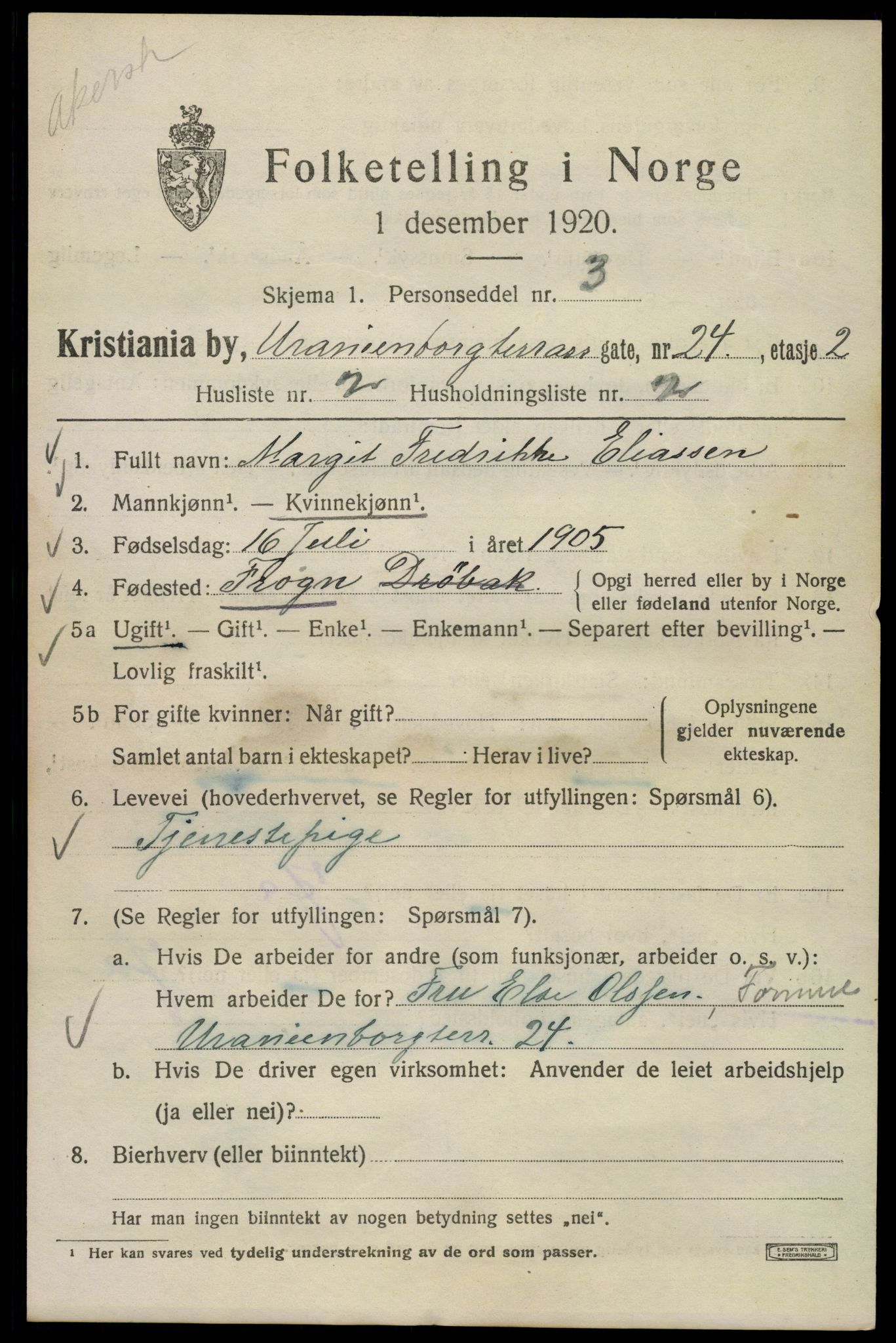 SAO, 1920 census for Kristiania, 1920, p. 619333