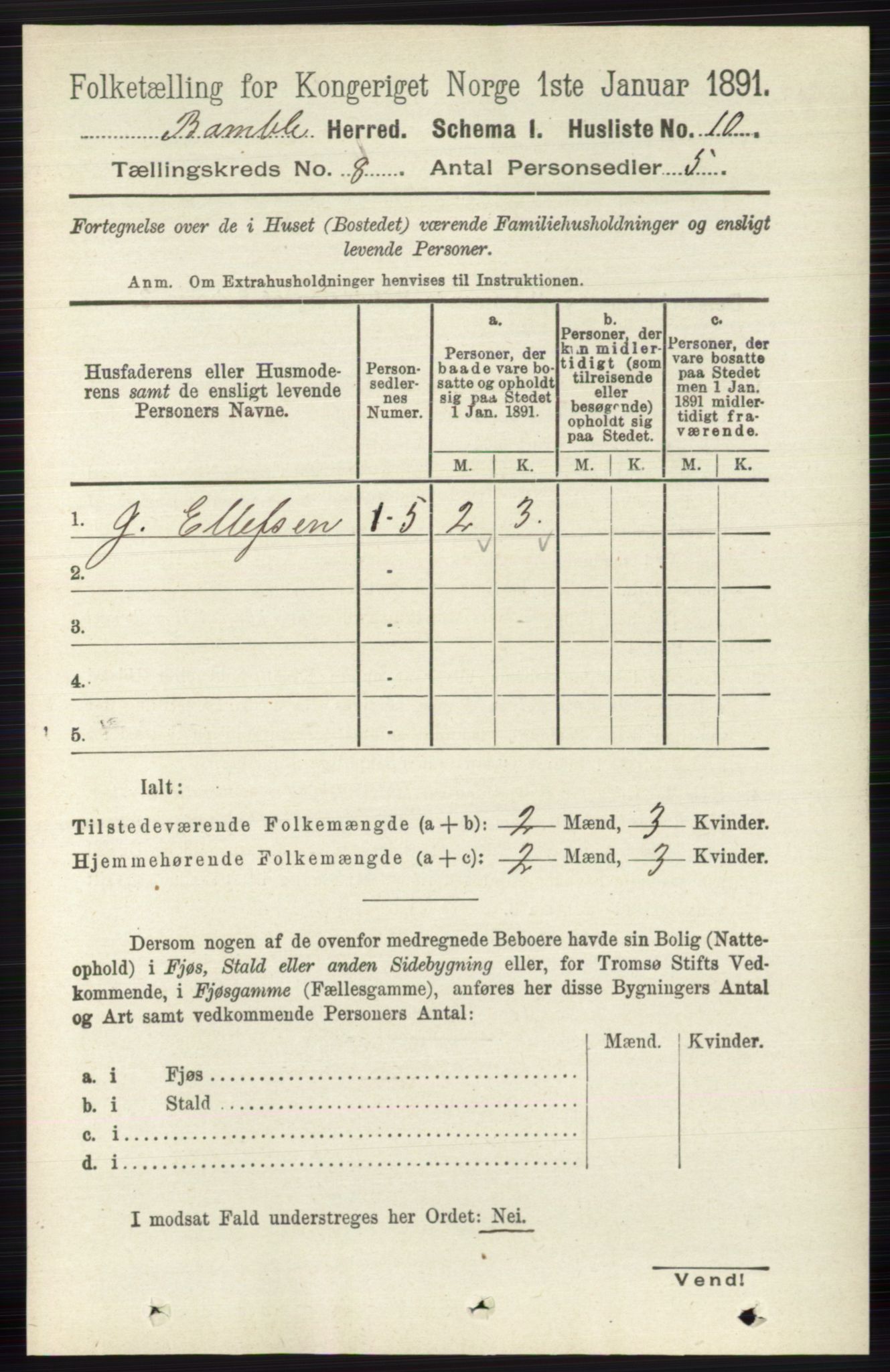 RA, 1891 census for 0814 Bamble, 1891, p. 3424