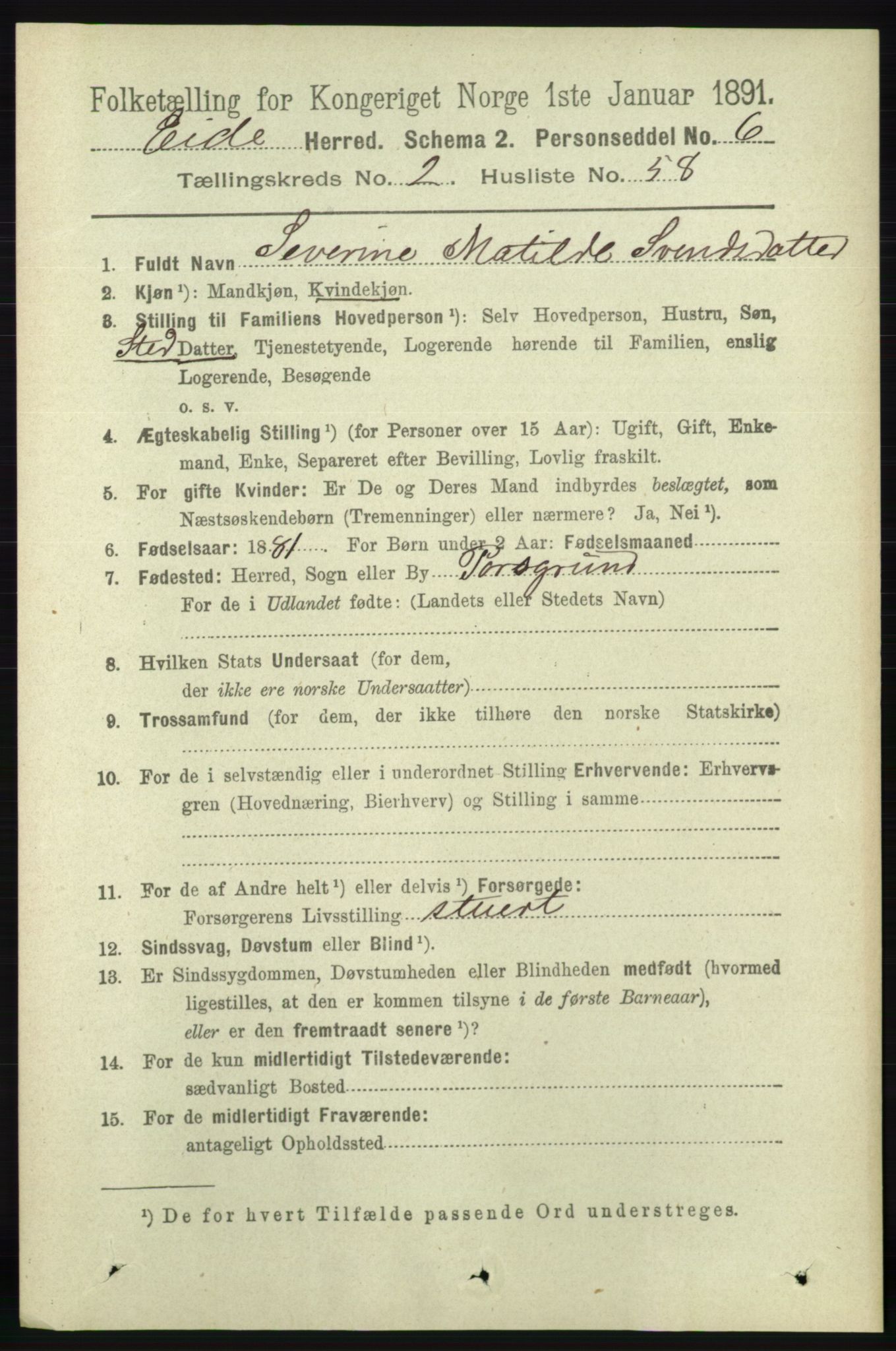 RA, 1891 census for 0925 Eide, 1891, p. 650