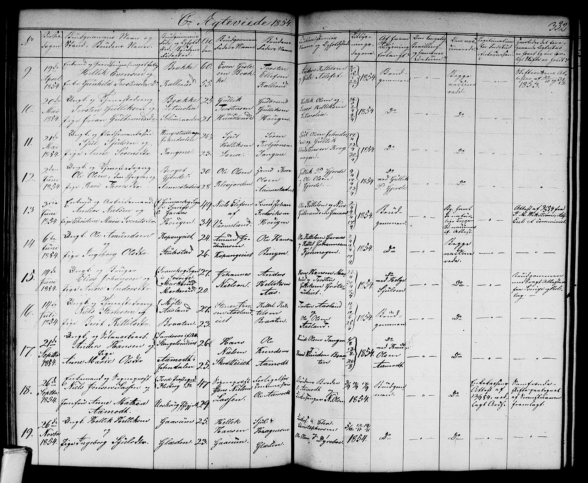 Flesberg kirkebøker, AV/SAKO-A-18/G/Ga/L0002: Parish register (copy) no. I 2, 1834-1860, p. 332