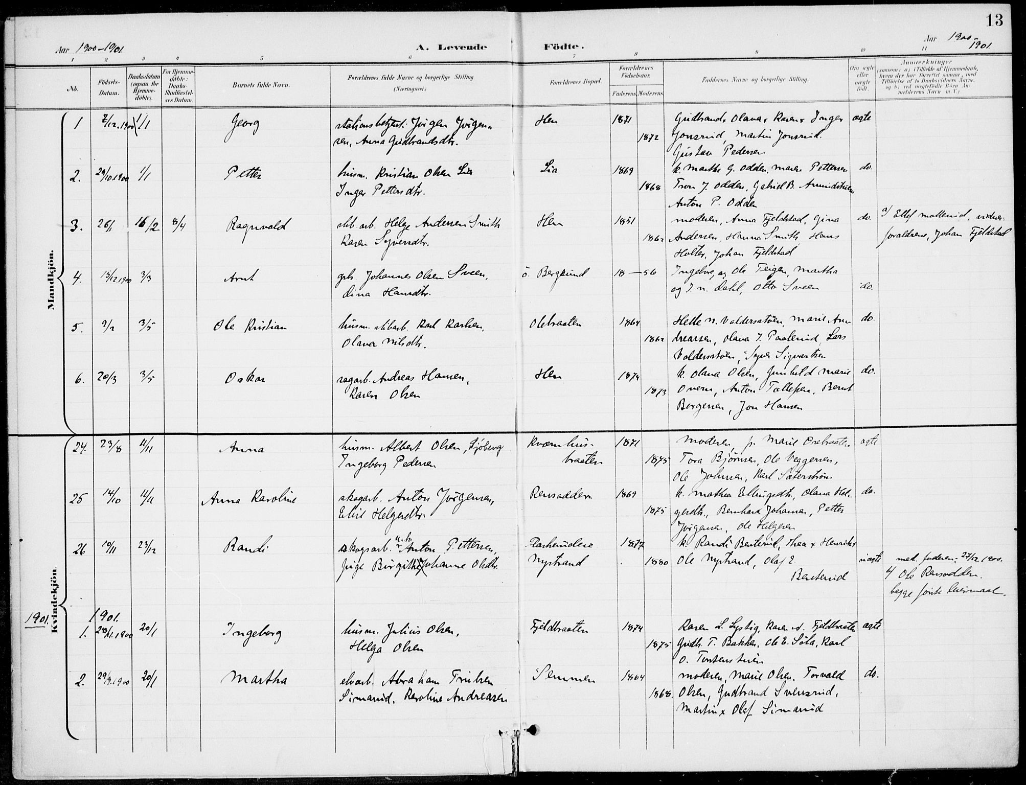 Ådal kirkebøker, AV/SAKO-A-248/F/Fb/L0002: Parish register (official) no. II 2, 1898-1917, p. 13