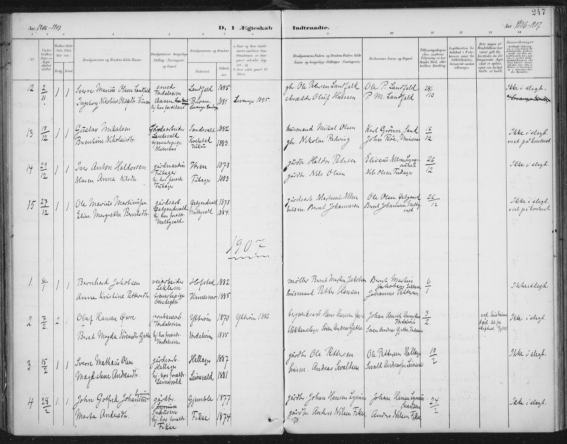 Ministerialprotokoller, klokkerbøker og fødselsregistre - Nord-Trøndelag, SAT/A-1458/723/L0246: Parish register (official) no. 723A15, 1900-1917, p. 247