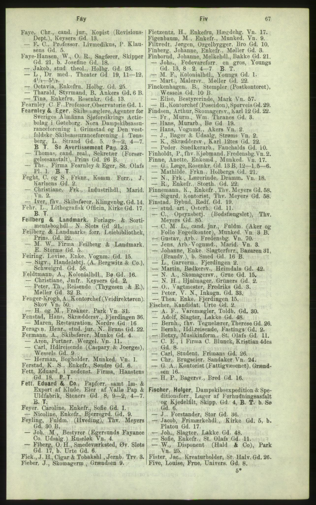 Kristiania/Oslo adressebok, PUBL/-, 1884, p. 67