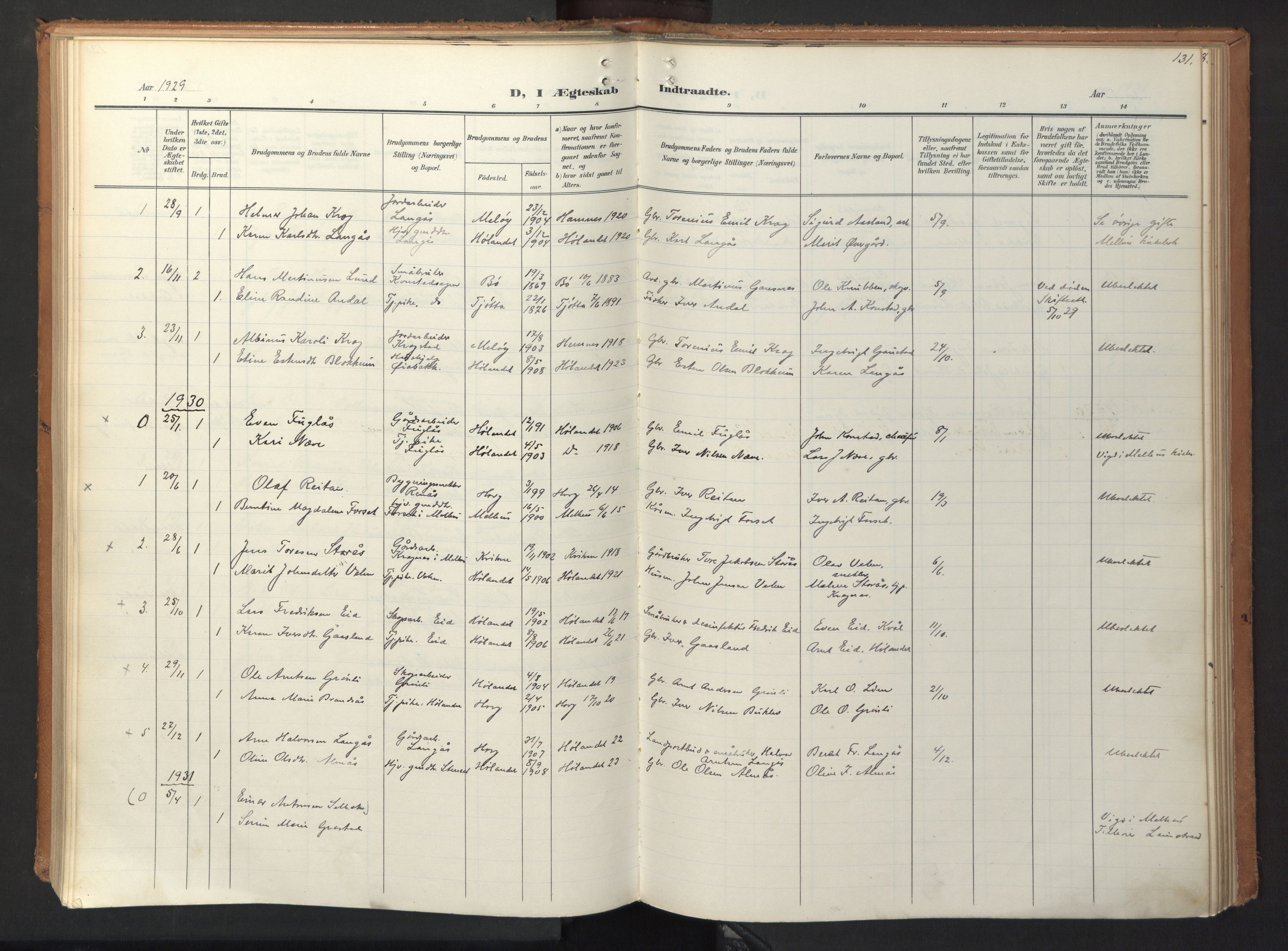 Ministerialprotokoller, klokkerbøker og fødselsregistre - Sør-Trøndelag, SAT/A-1456/694/L1128: Parish register (official) no. 694A02, 1906-1931, p. 131