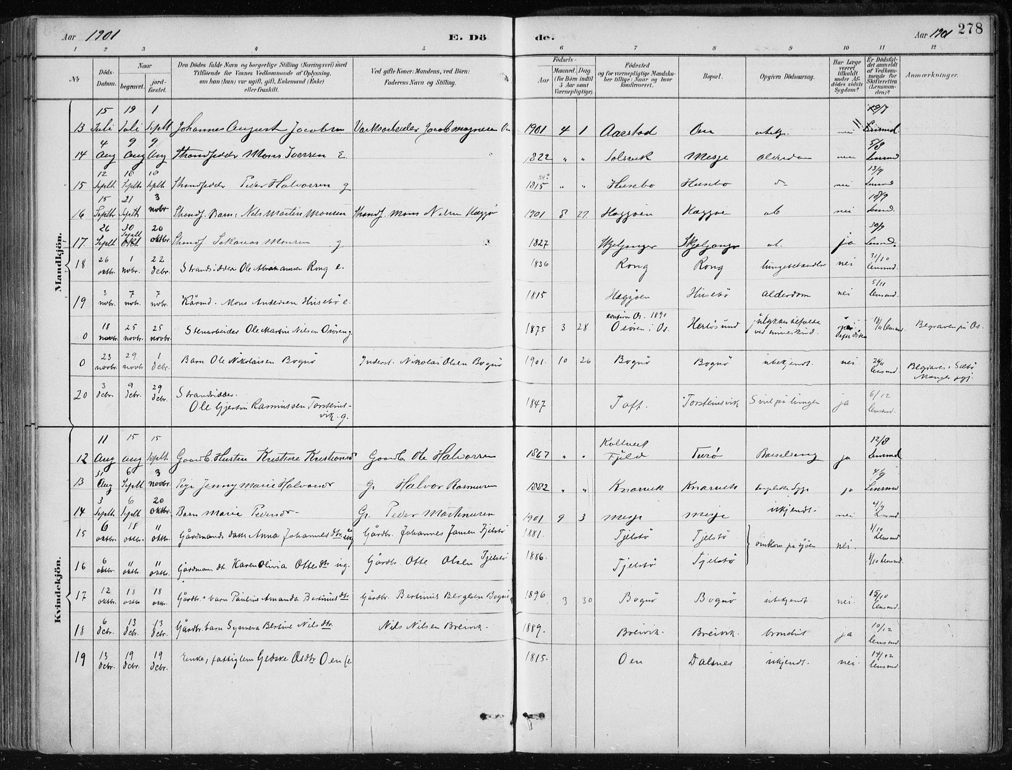 Herdla Sokneprestembete, AV/SAB-A-75701/H/Haa: Parish register (official) no. A 4, 1891-1905, p. 278