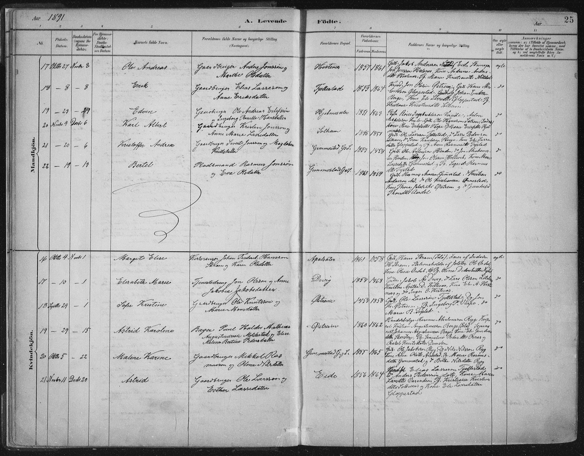 Gloppen sokneprestembete, AV/SAB-A-80101/H/Haa/Haab/L0001: Parish register (official) no. B  1, 1885-1905, p. 25