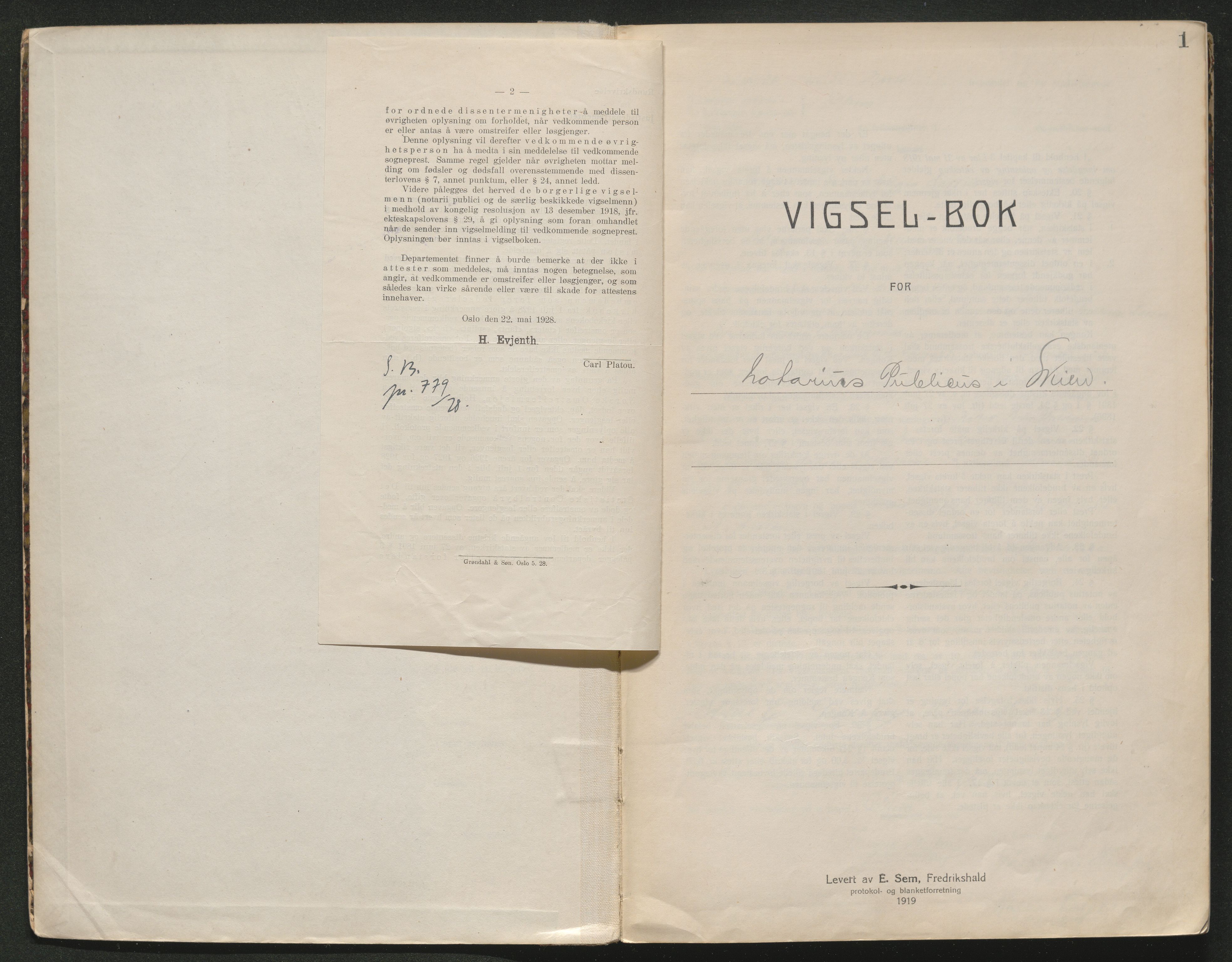 Skien sorenskriveri, AV/SAKO-A-225/L/La/L0001: Vigselsprotokoll, 1920-1947, p. 1