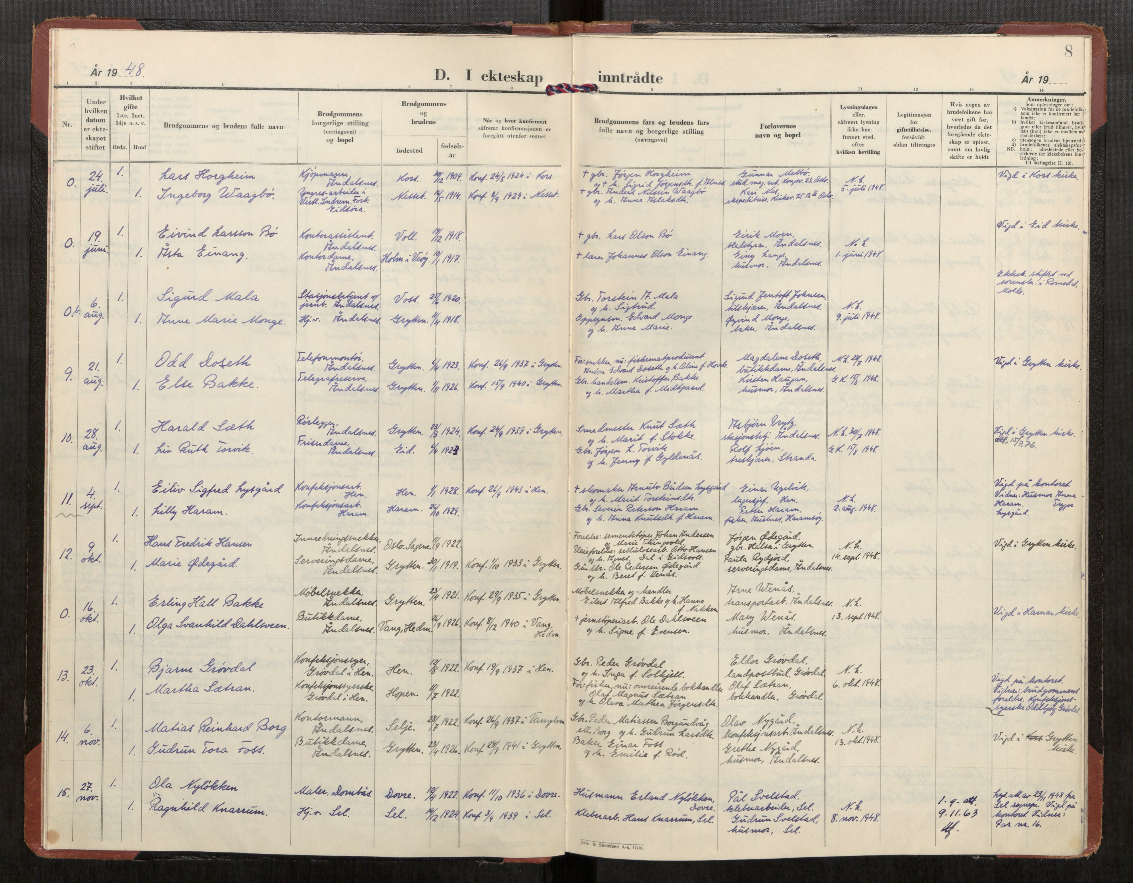 Ministerialprotokoller, klokkerbøker og fødselsregistre - Møre og Romsdal, AV/SAT-A-1454/544/L0588: Parish register (official) no. 544A13, 1947-1957, p. 8