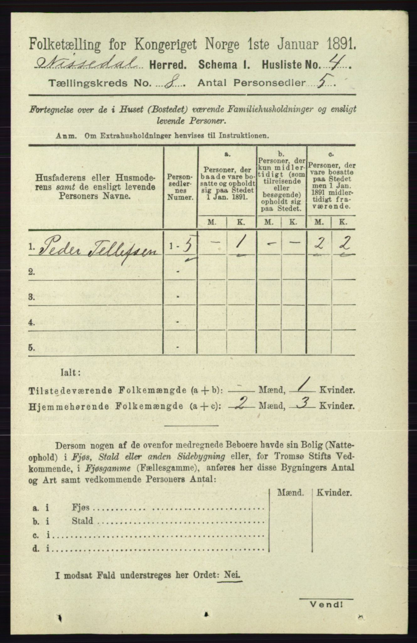 RA, 1891 census for 0830 Nissedal, 1891, p. 1646