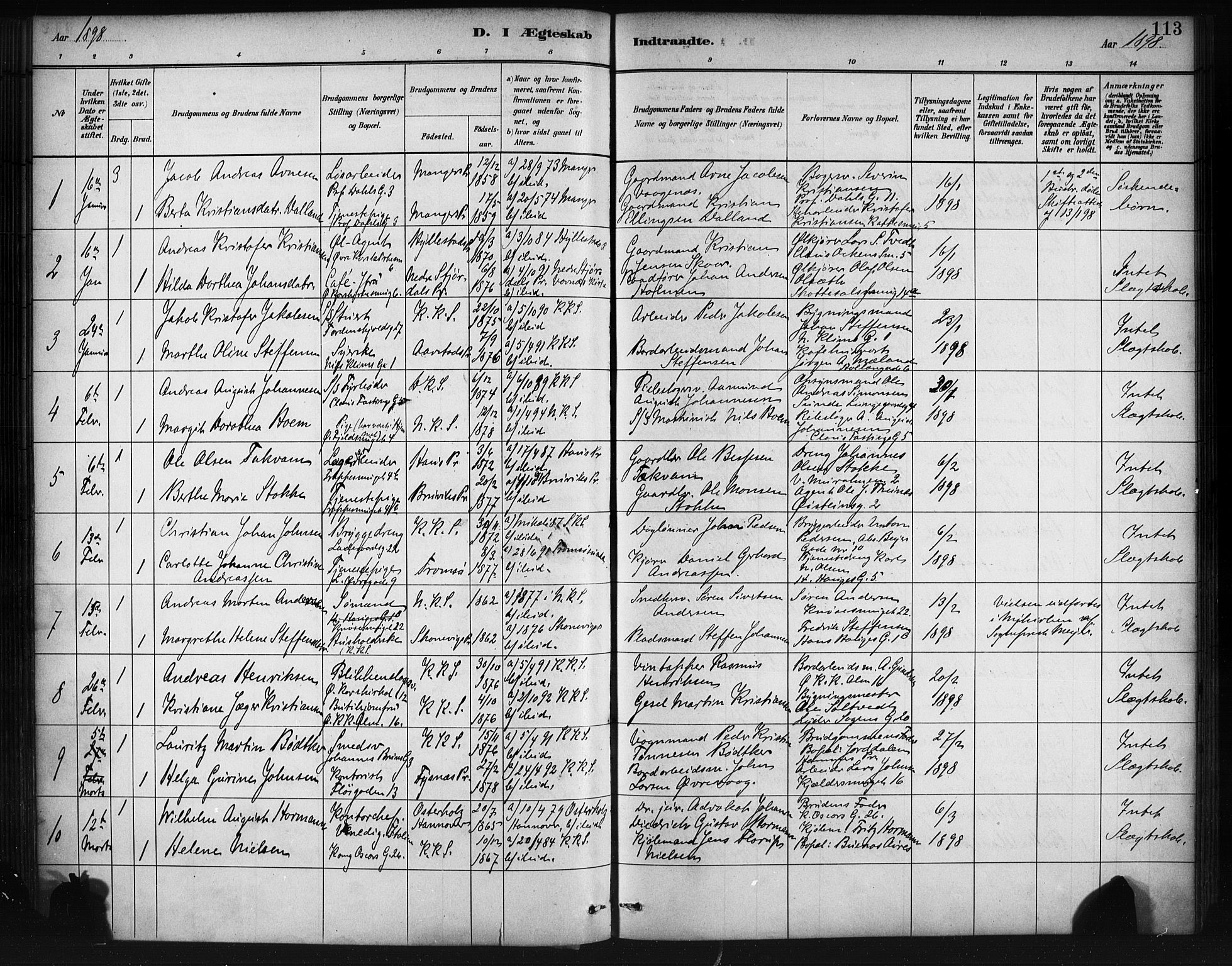 Korskirken sokneprestembete, SAB/A-76101/H/Haa/L0037: Parish register (official) no. D 4, 1883-1904, p. 113