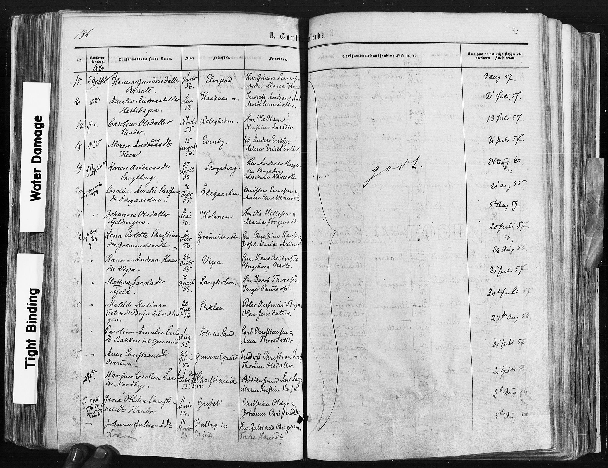 Trøgstad prestekontor Kirkebøker, SAO/A-10925/F/Fa/L0009: Parish register (official) no. I 9, 1865-1877, p. 186