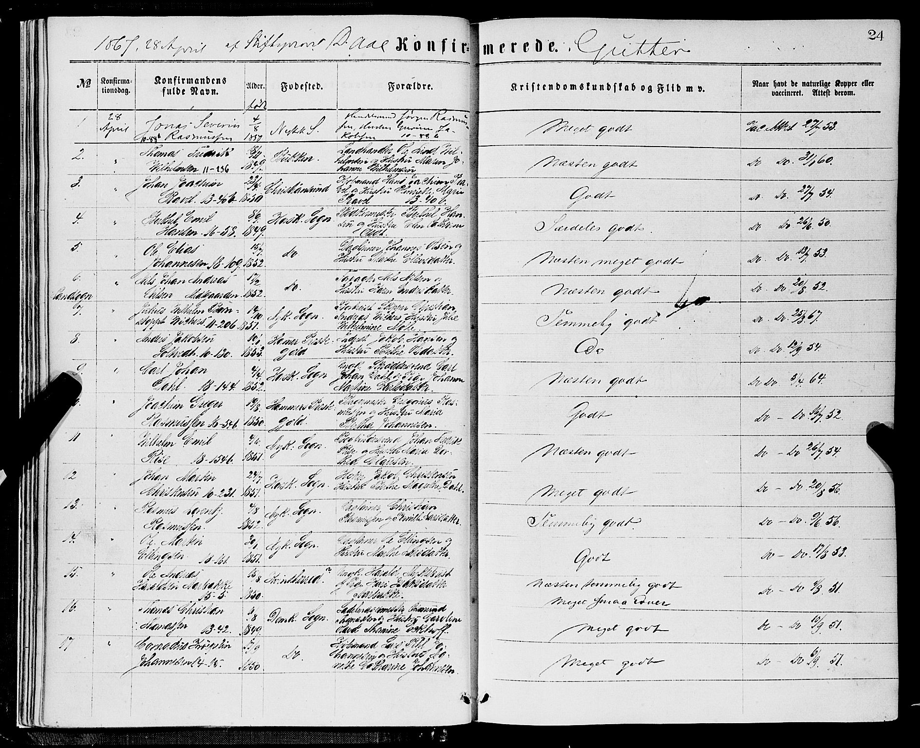 Domkirken sokneprestembete, SAB/A-74801/H/Haa/L0029: Parish register (official) no. C 4, 1864-1879, p. 24