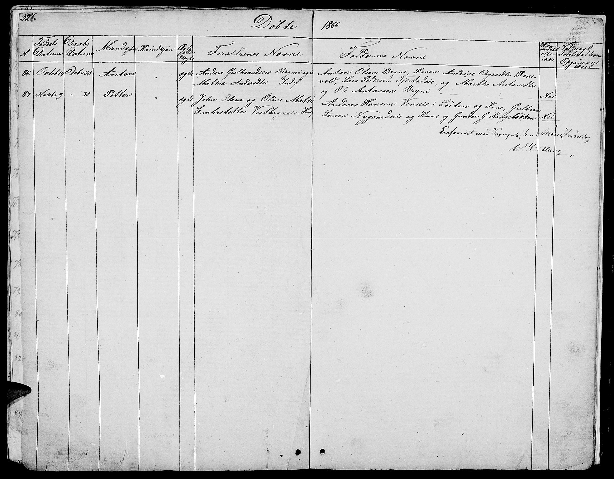 Romedal prestekontor, SAH/PREST-004/L/L0009: Parish register (copy) no. 9, 1846-1866, p. 326