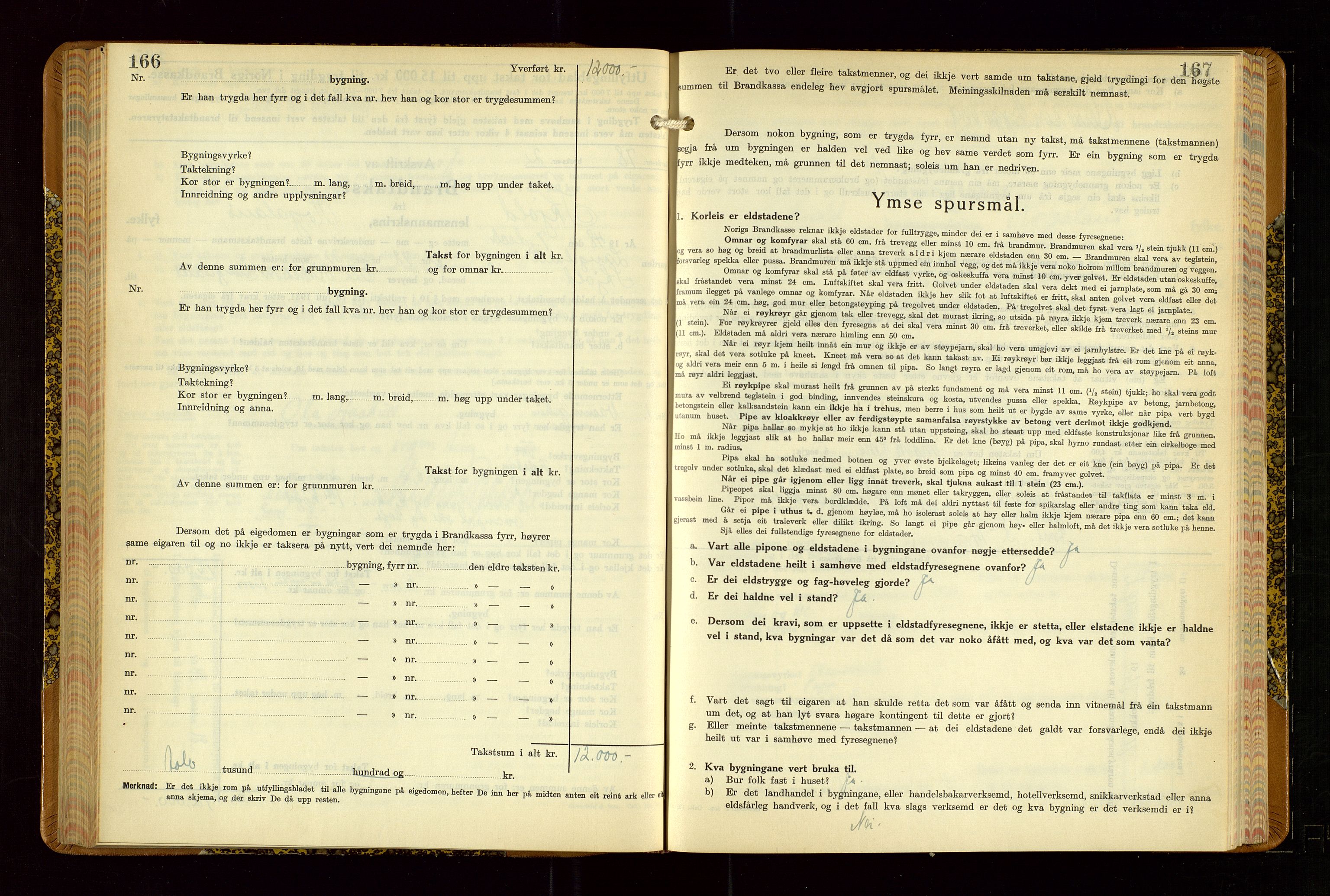 Skjold lensmannskontor, SAST/A-100182/Gob/L0002: "Branntakstbok for Skjold lensmannskrins Rogaland fylke", 1939-1952, p. 166-167