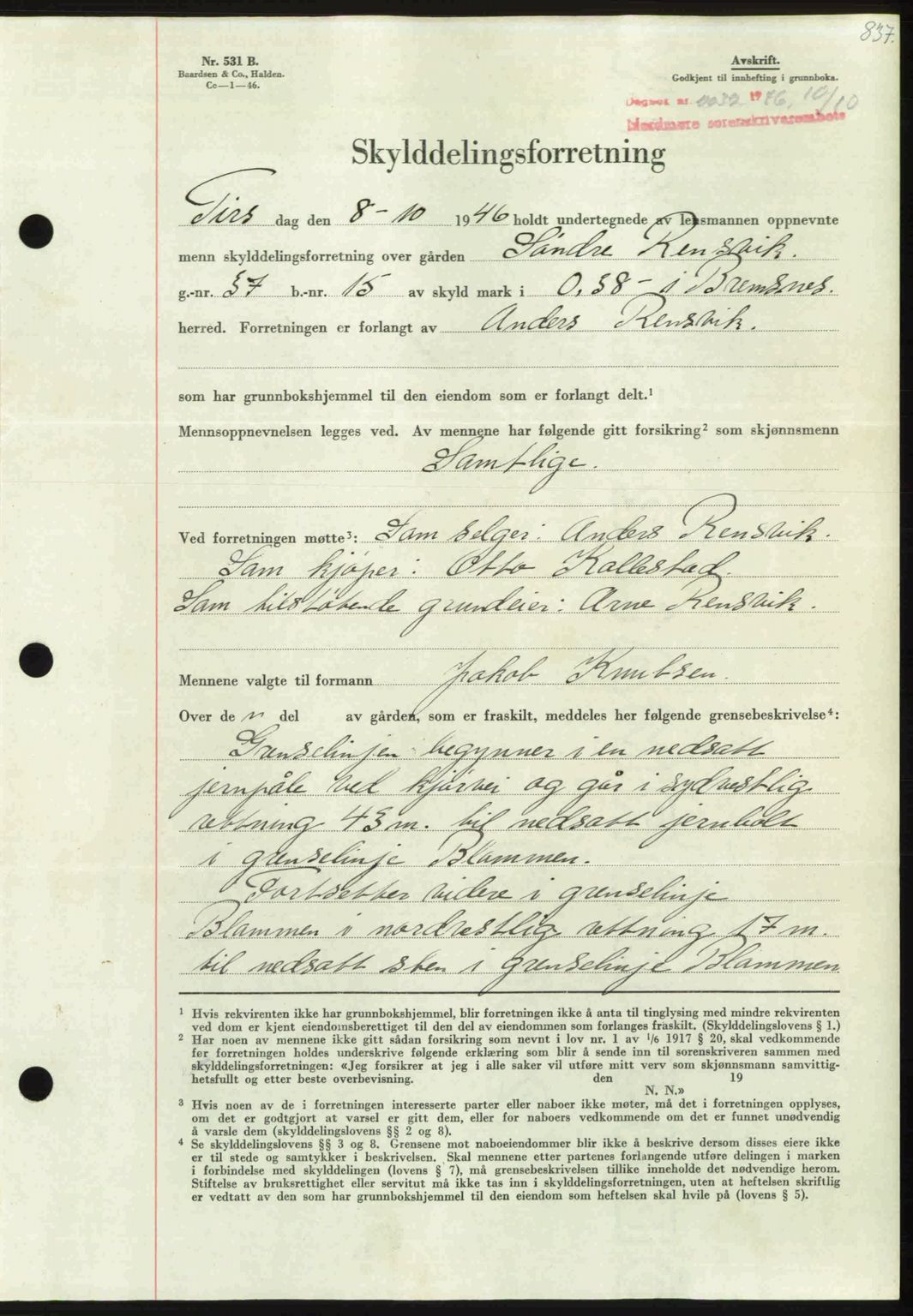 Nordmøre sorenskriveri, AV/SAT-A-4132/1/2/2Ca: Mortgage book no. A102, 1946-1946, Diary no: : 2032/1946