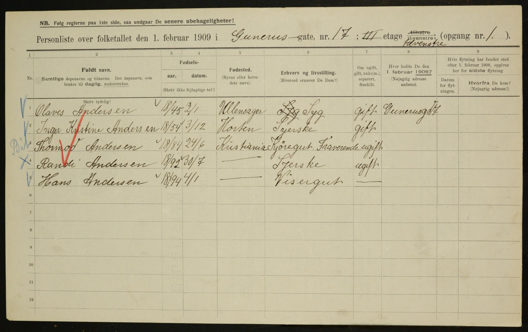 OBA, Municipal Census 1909 for Kristiania, 1909, p. 4786