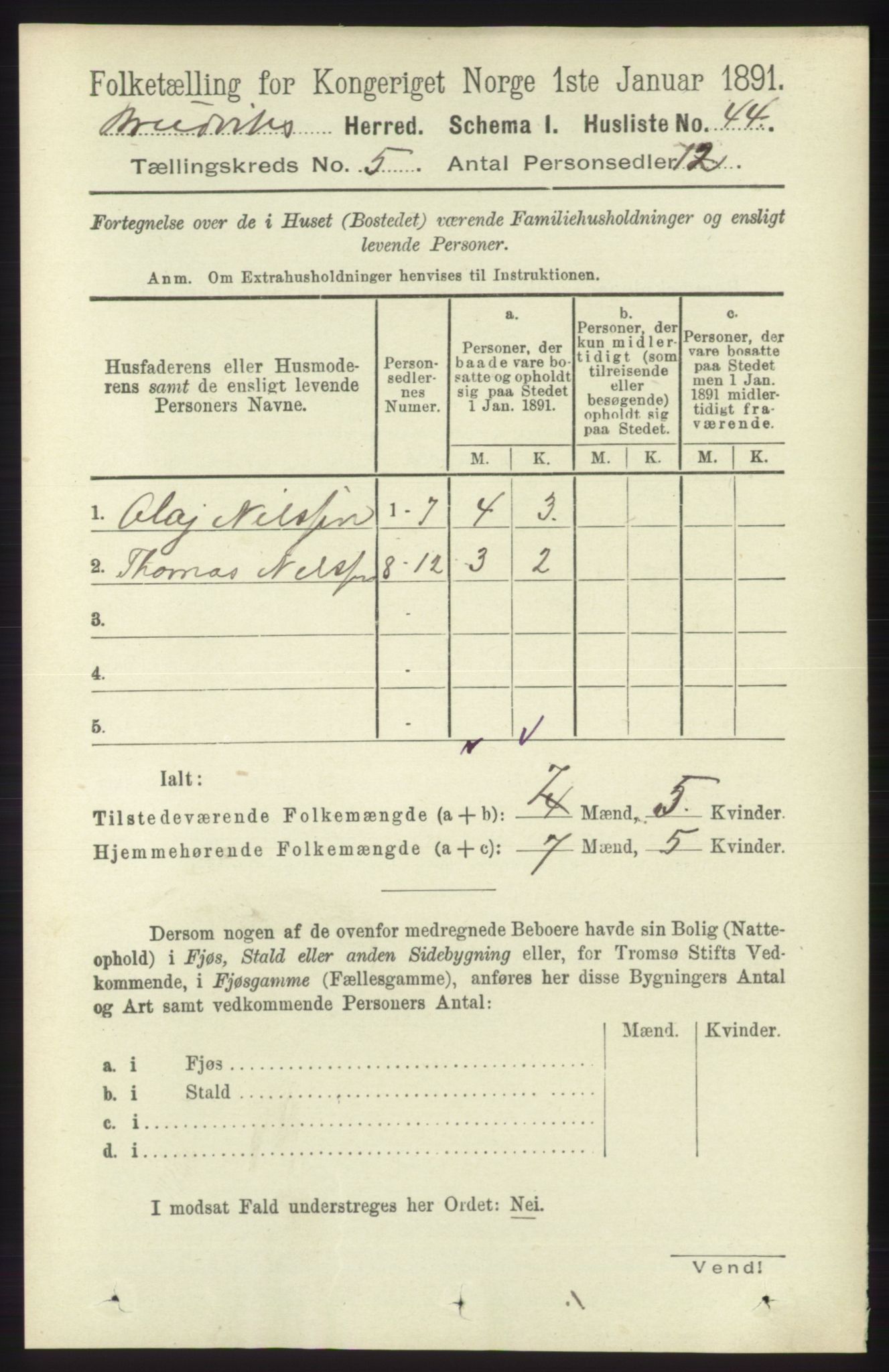 RA, 1891 census for 1251 Bruvik, 1891, p. 1263