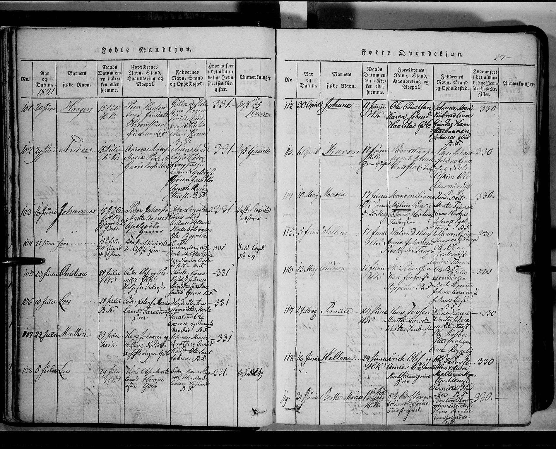 Toten prestekontor, SAH/PREST-102/H/Ha/Hab/L0002: Parish register (copy) no. 2, 1820-1827, p. 27
