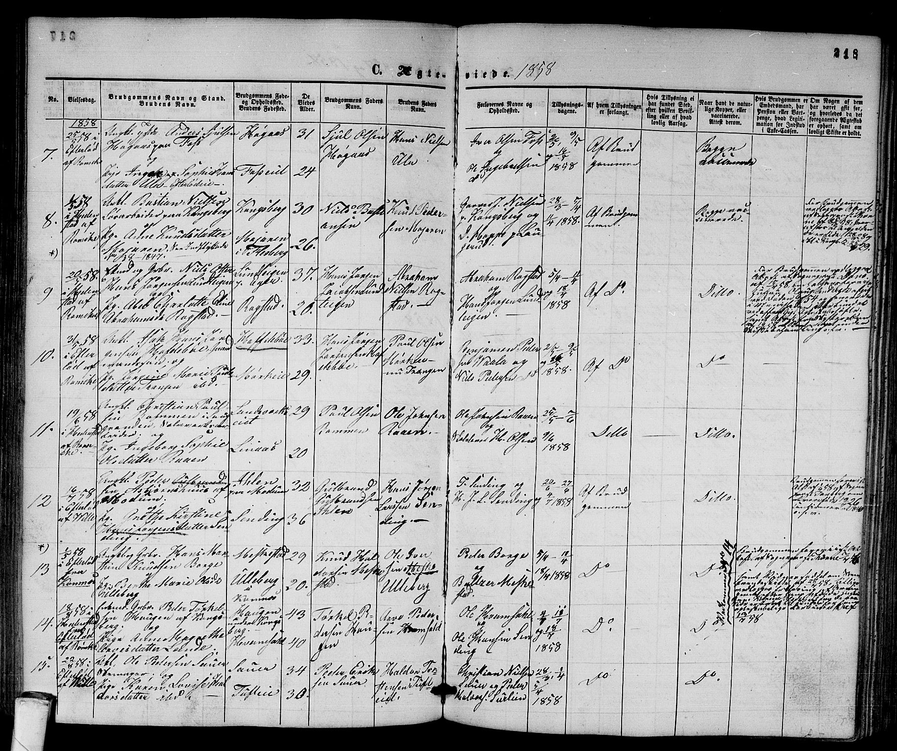 Sandsvær kirkebøker, AV/SAKO-A-244/G/Ga/L0005: Parish register (copy) no. I 5, 1857-1873, p. 218