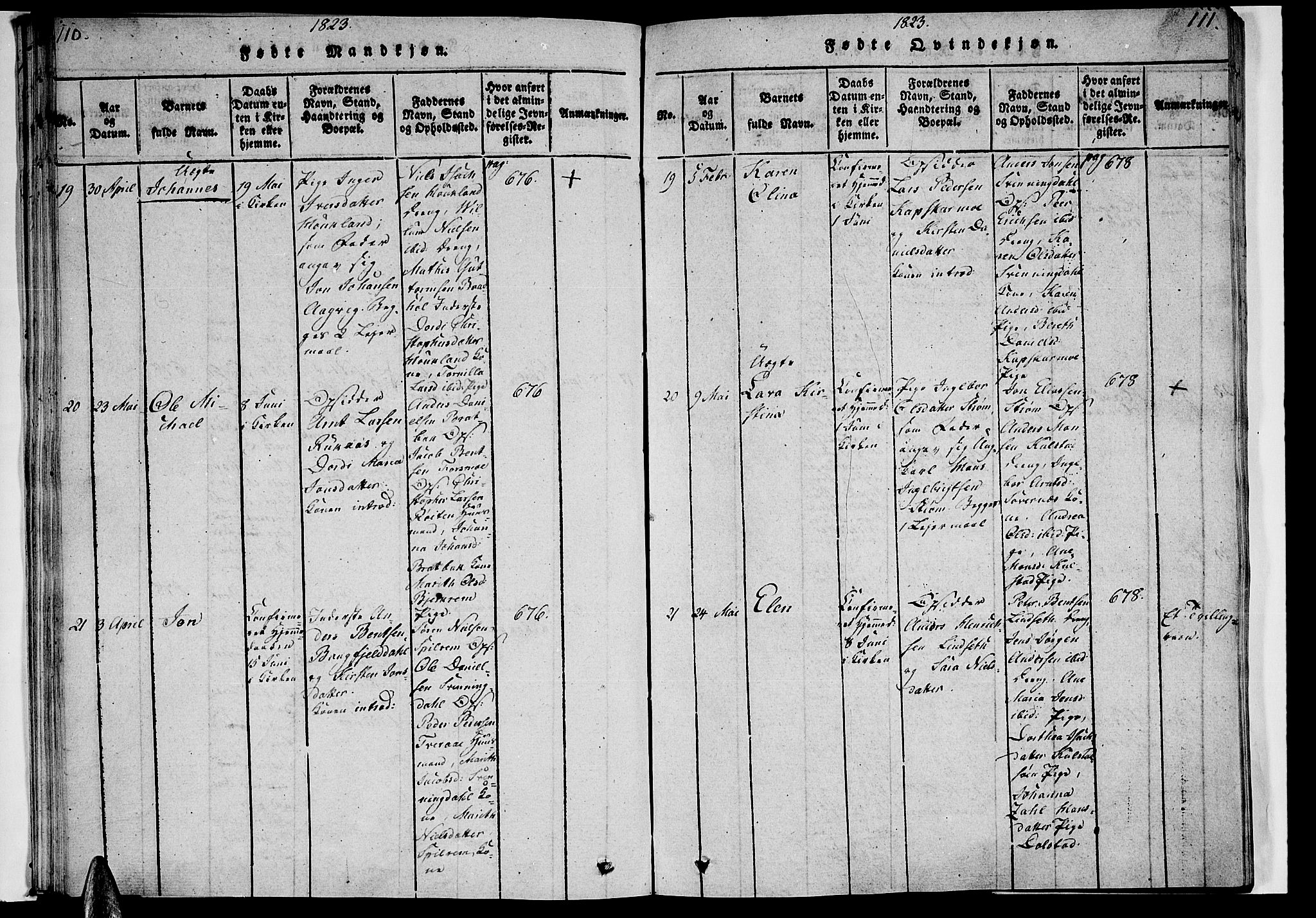 Ministerialprotokoller, klokkerbøker og fødselsregistre - Nordland, AV/SAT-A-1459/820/L0288: Parish register (official) no. 820A09, 1820-1825, p. 110-111