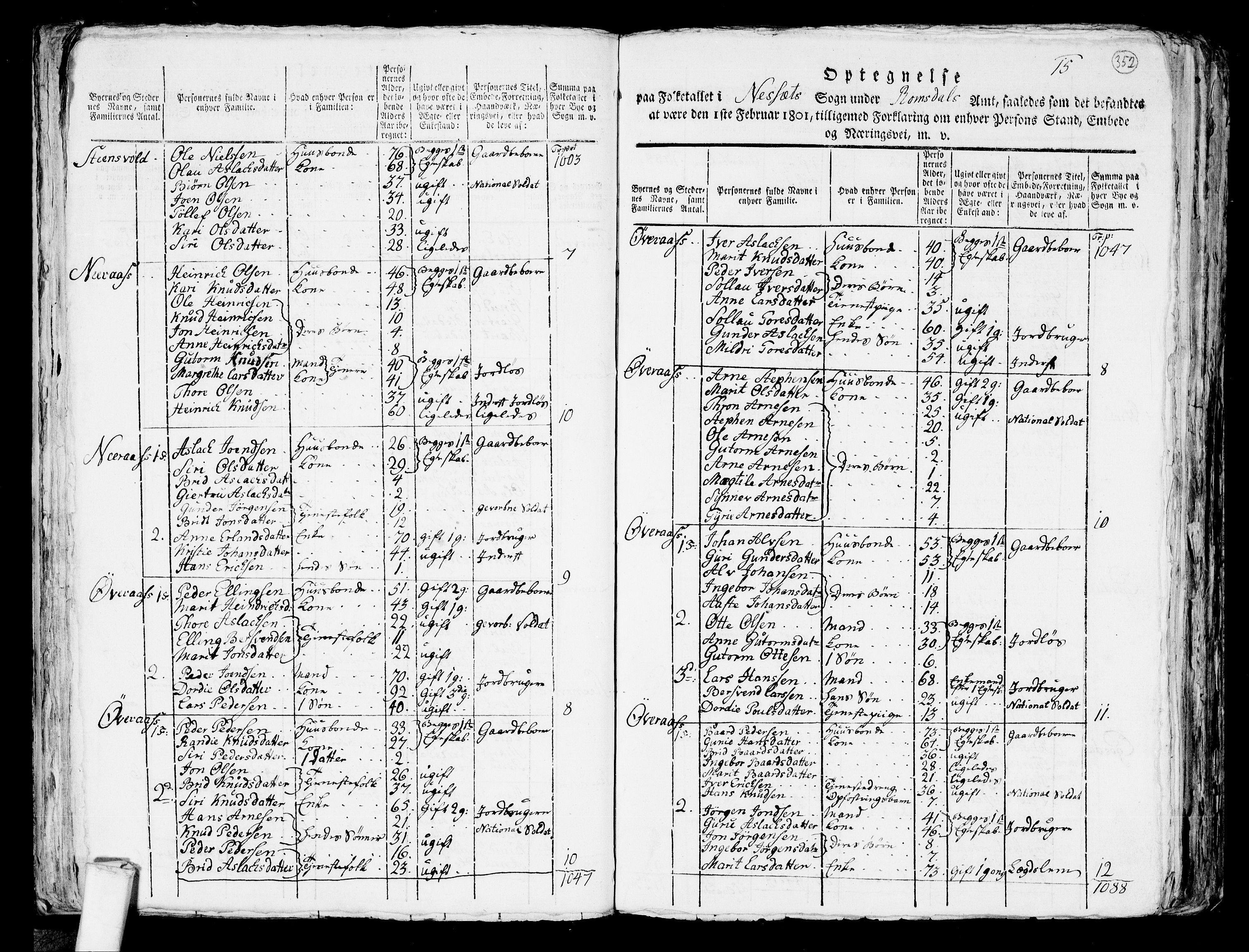 RA, 1801 census for 1543P Nesset, 1801, p. 351b-352a