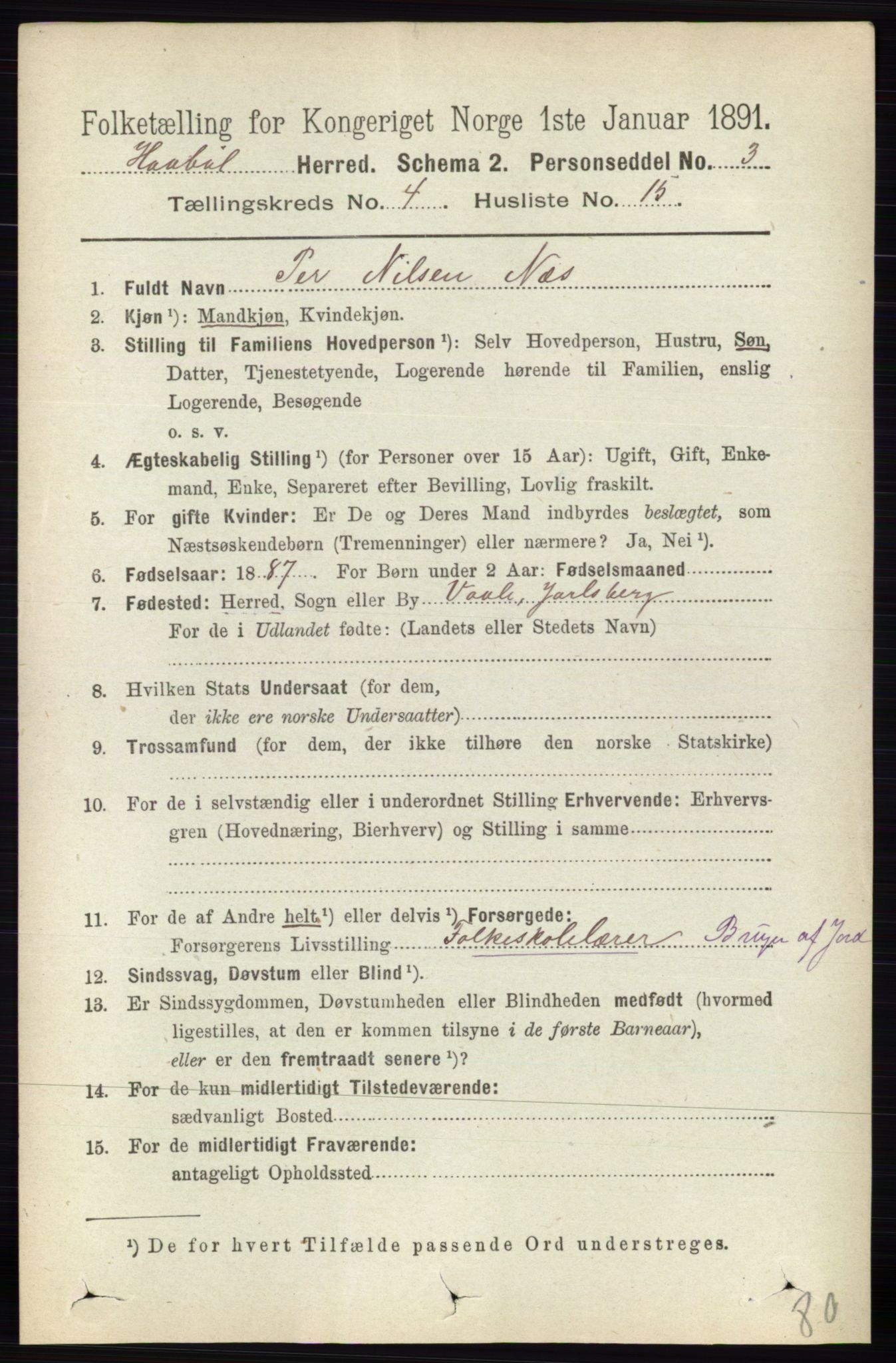 RA, 1891 census for 0138 Hobøl, 1891, p. 2501