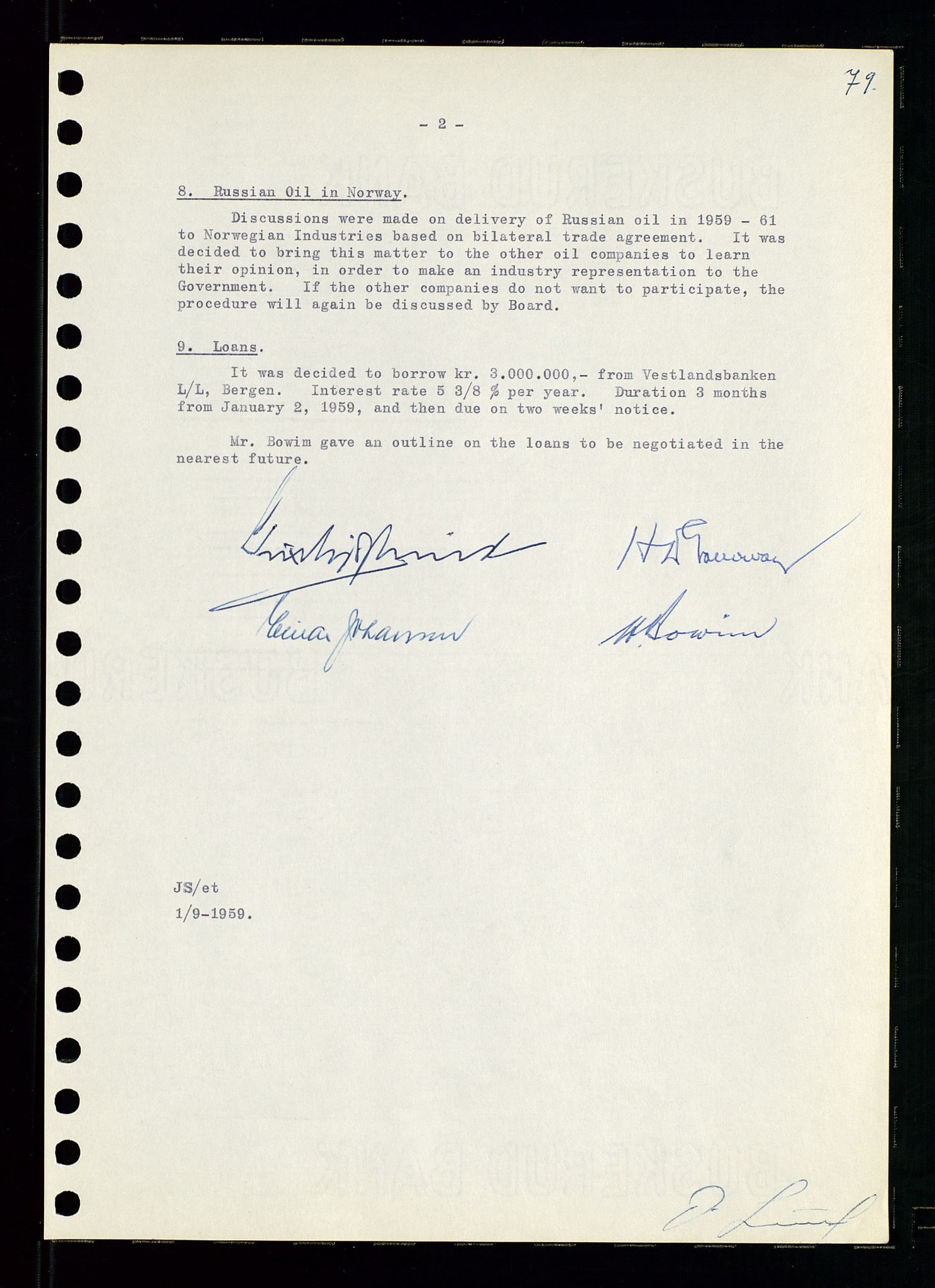 Pa 0982 - Esso Norge A/S, SAST/A-100448/A/Aa/L0001/0001: Den administrerende direksjon Board minutes (styrereferater) / Den administrerende direksjon Board minutes (styrereferater), 1958-1959, p. 79