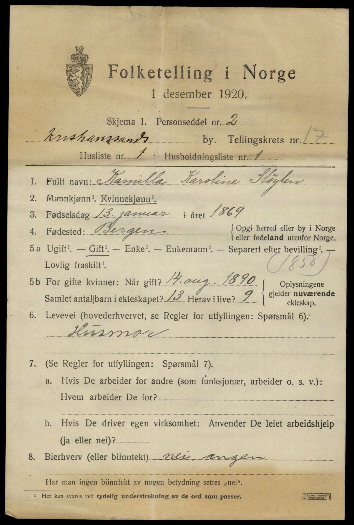 SAK, 1920 census for Kristiansand, 1920, p. 32387