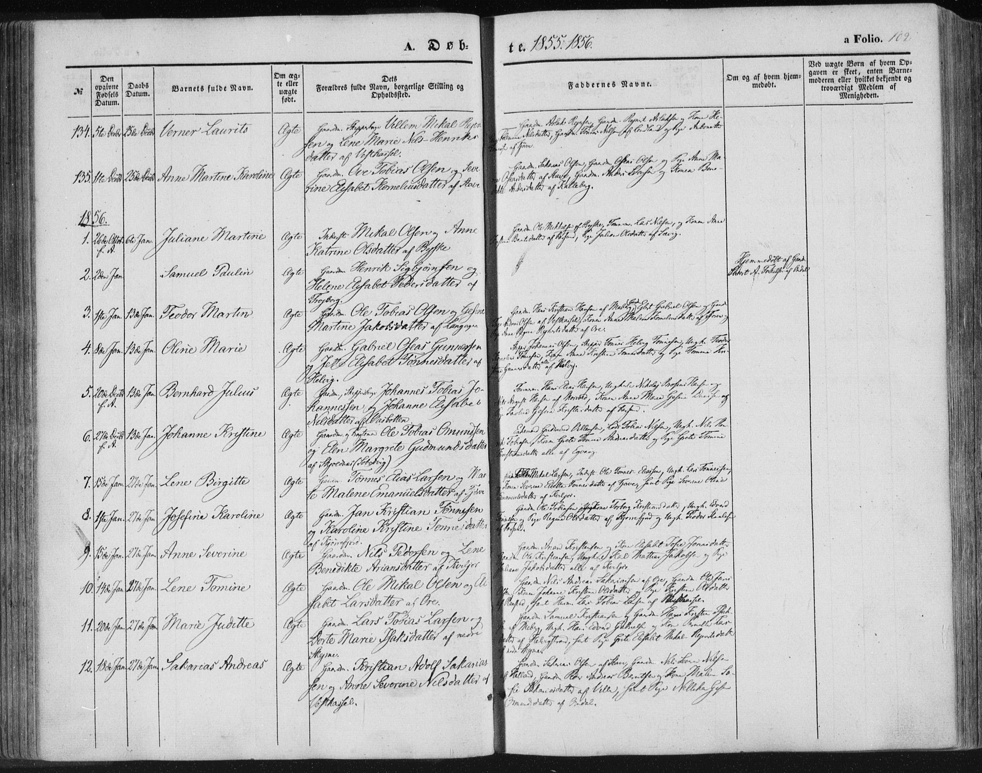 Lista sokneprestkontor, SAK/1111-0027/F/Fa/L0010: Parish register (official) no. A 10, 1846-1861, p. 102