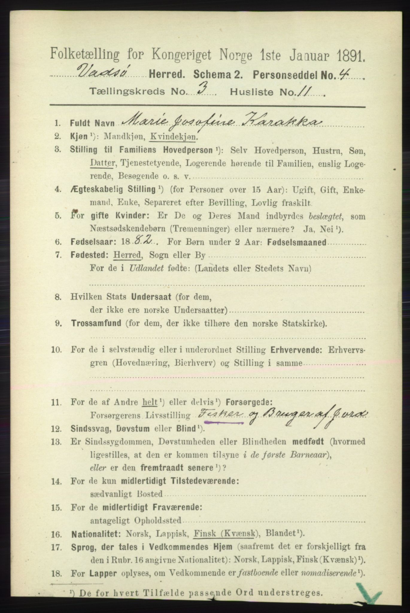 RA, 1891 census for 2029 Vadsø, 1891, p. 881