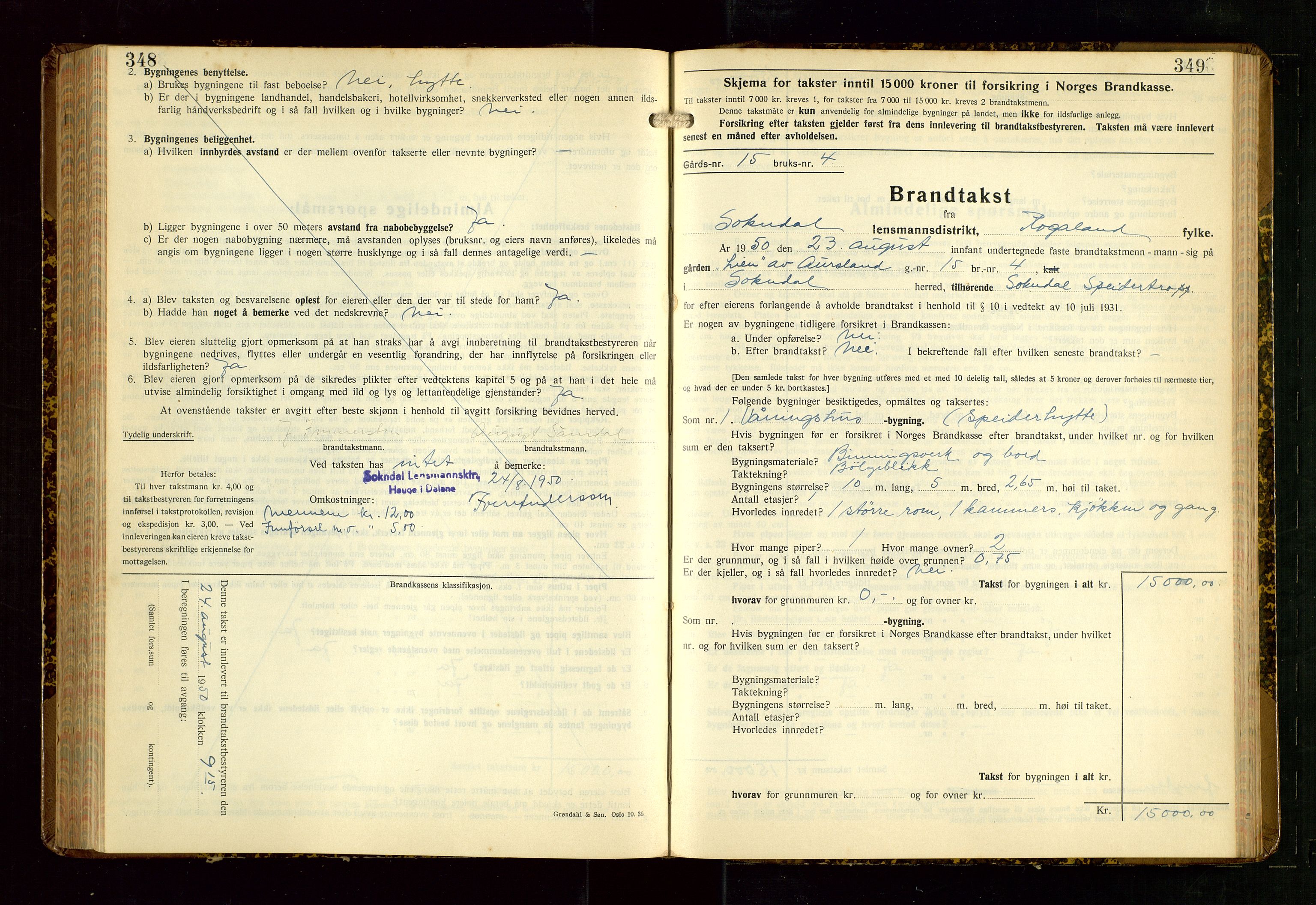 Sokndal lensmannskontor, SAST/A-100417/Gob/L0008: "Brandtakst-Protokoll", 1937-1955, p. 348-349
