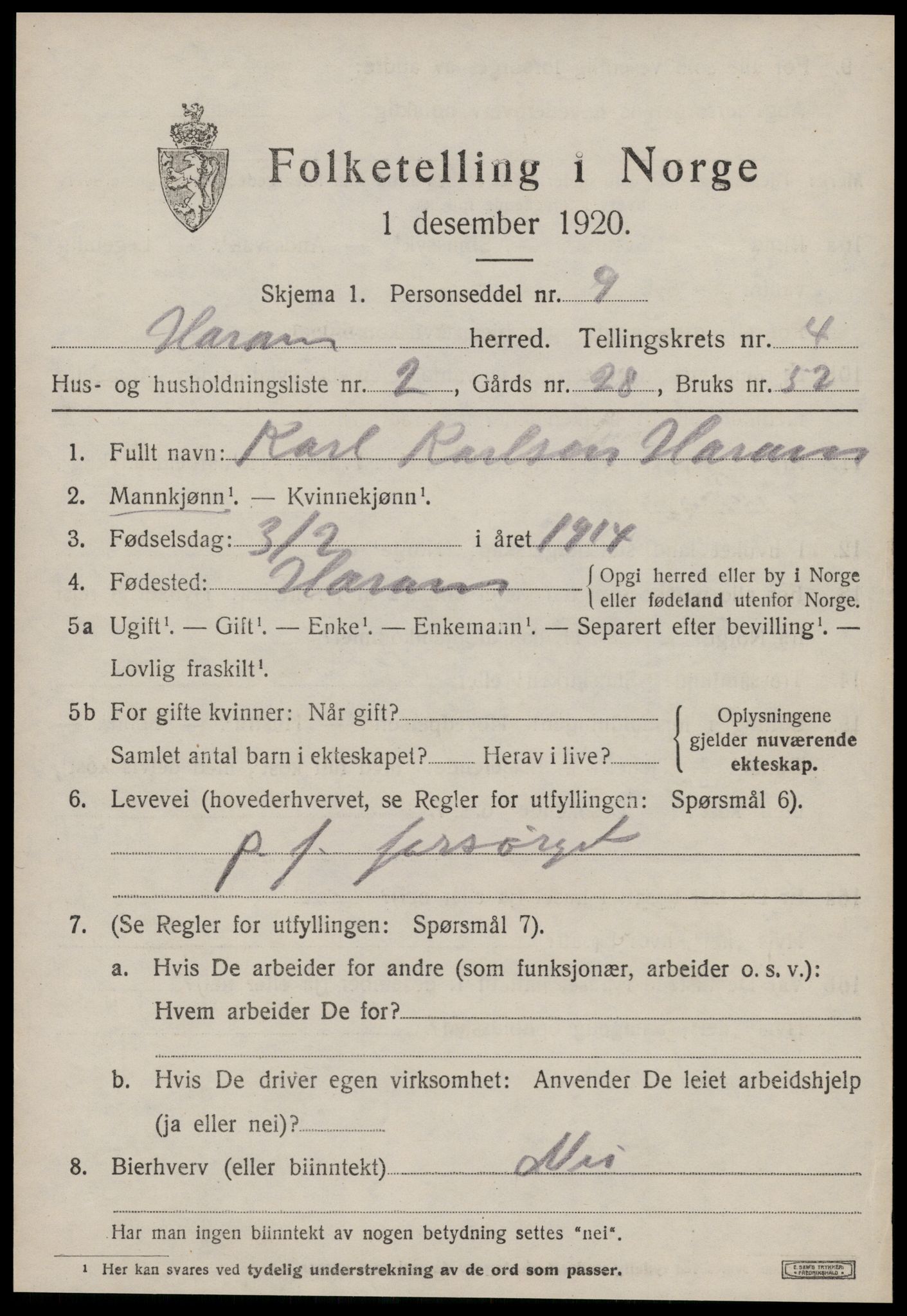 SAT, 1920 census for Haram, 1920, p. 2257