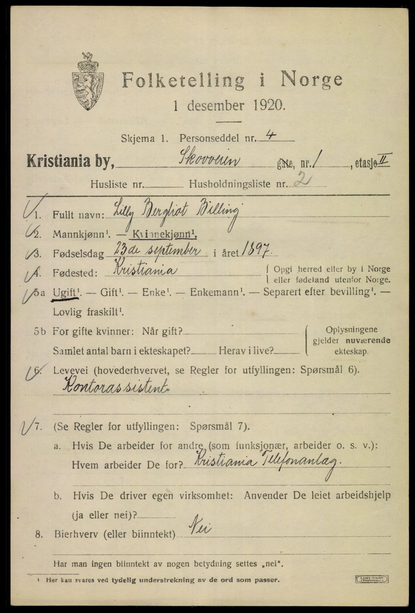 SAO, 1920 census for Kristiania, 1920, p. 515311