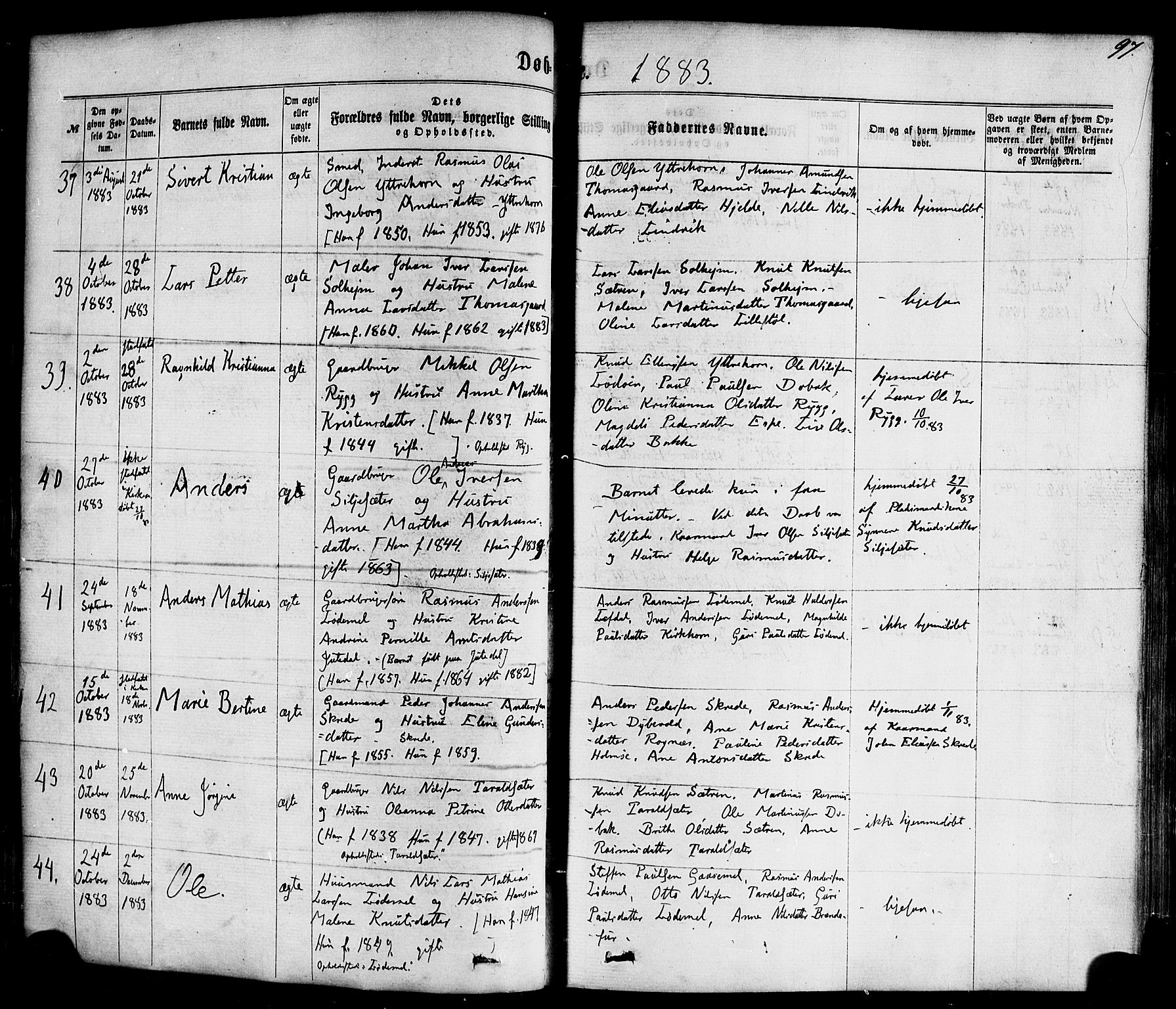 Hornindal sokneprestembete, AV/SAB-A-82401/H/Haa/Haaa/L0002: Parish register (official) no. A 2, 1867-1884, p. 97