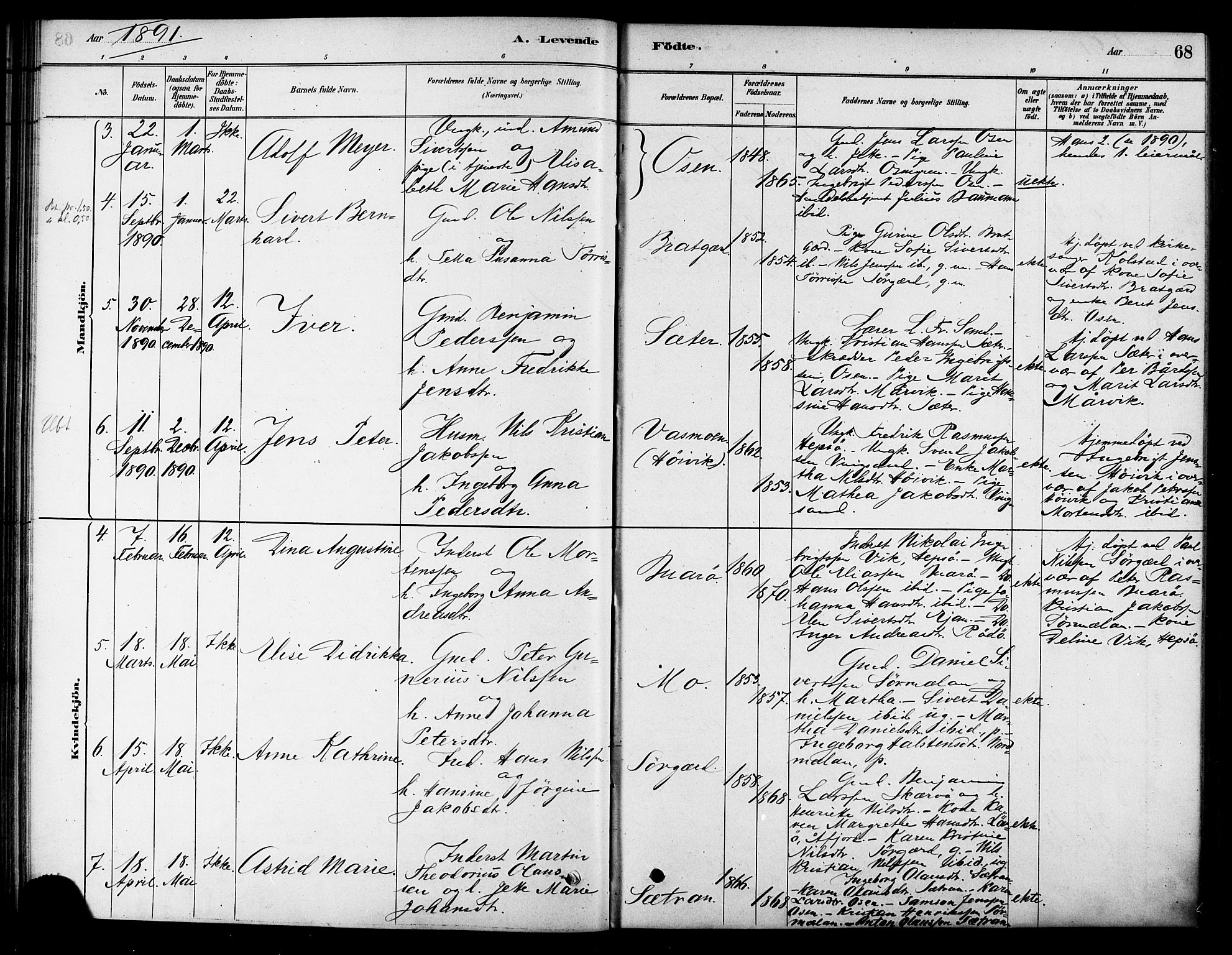 Ministerialprotokoller, klokkerbøker og fødselsregistre - Sør-Trøndelag, SAT/A-1456/658/L0722: Parish register (official) no. 658A01, 1879-1896, p. 68