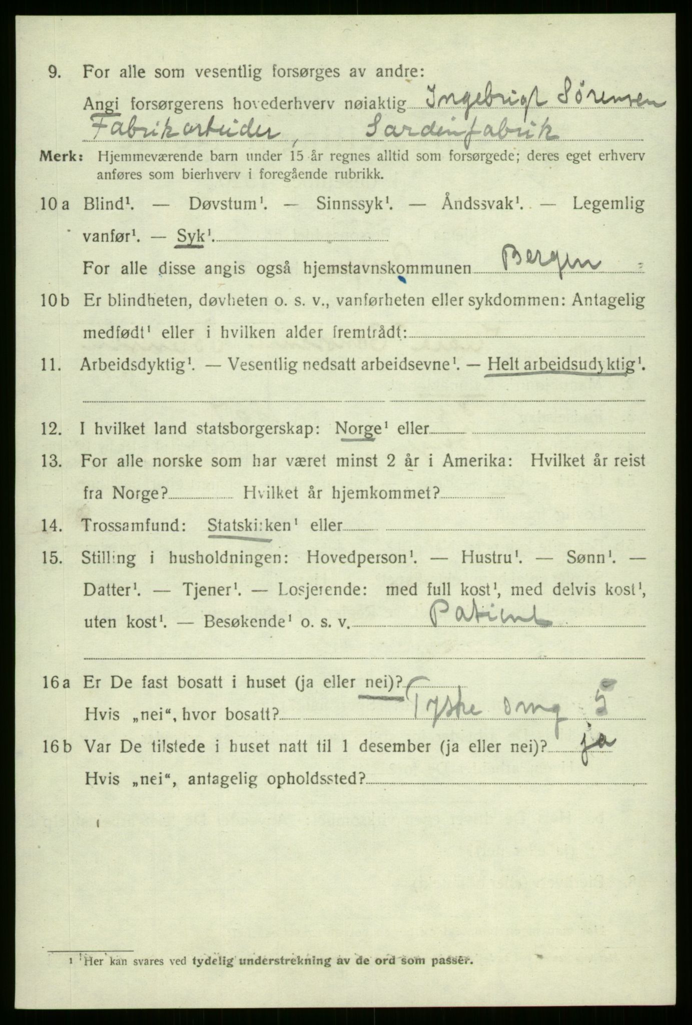 SAB, 1920 census for Bergen, 1920, p. 142375