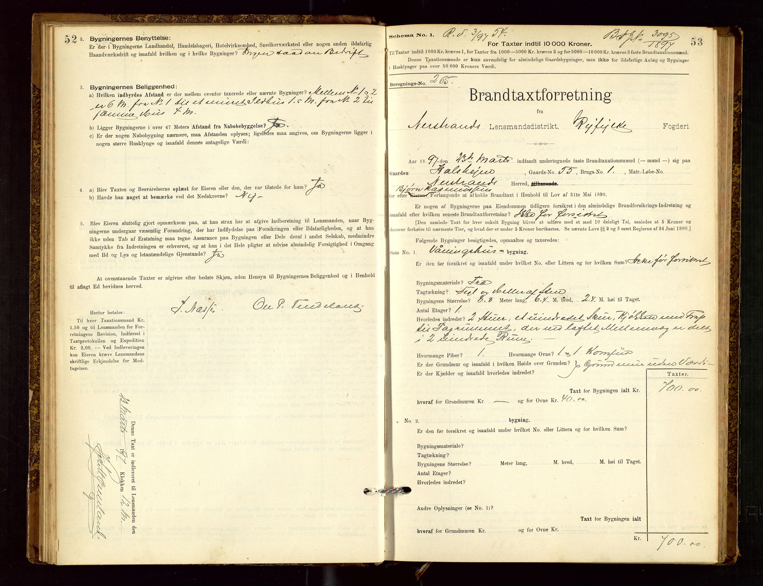 Nedstrand lensmannskontor, AV/SAST-A-100236/Gob/L0001: "Brandtaxationsprotokol for Nerstrand Lensmandsdistrikt Ryfylke fogderi", 1895-1915, p. 52-53